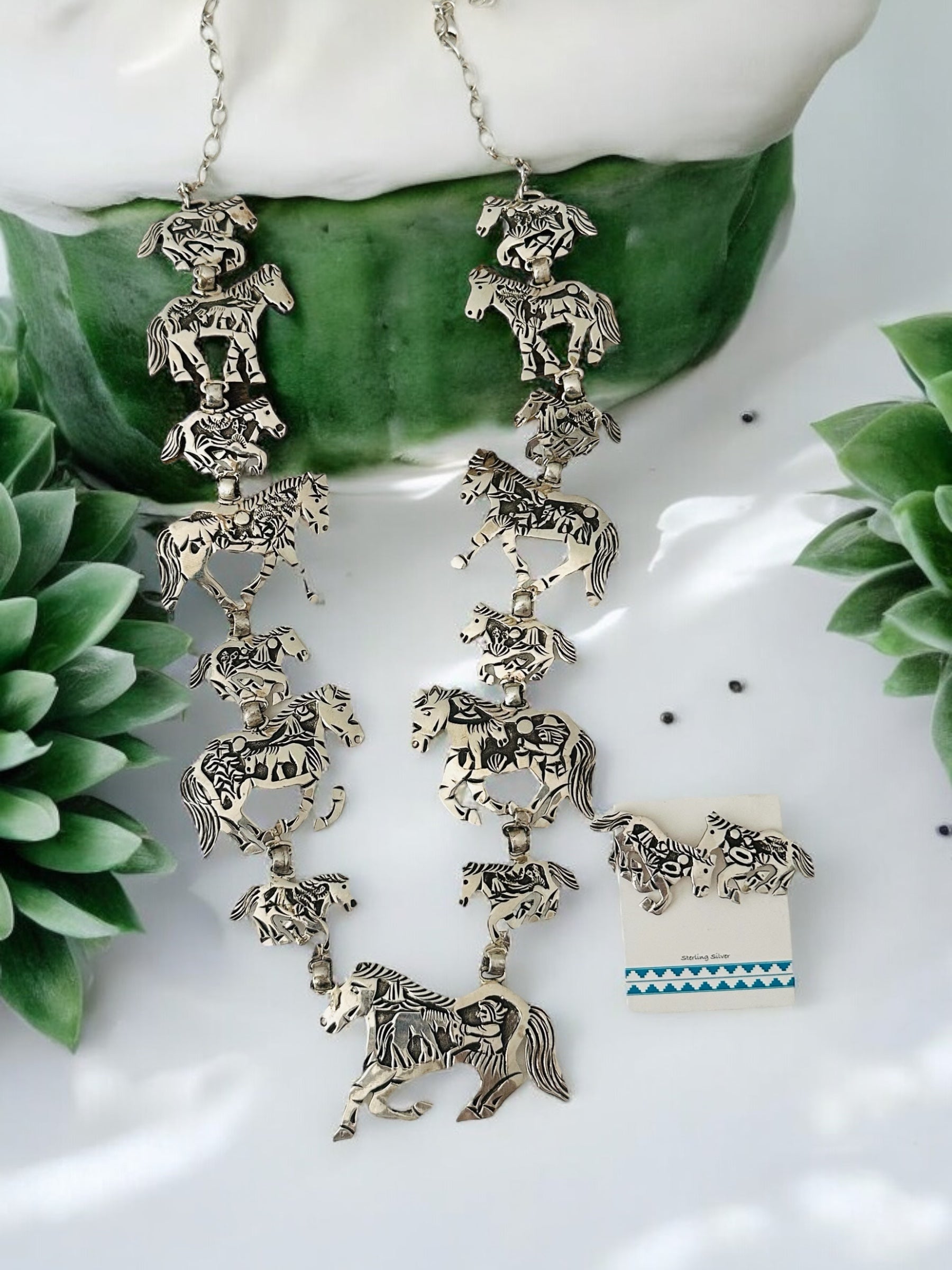 Lloyd Becenti Sterling Silver Horse Necklace Set