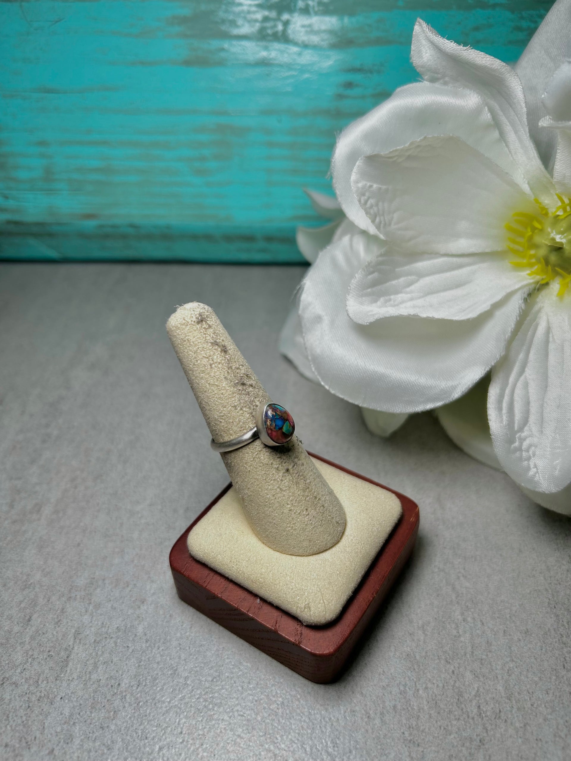 Navajo Made Mohave Turquoise & Sterling Silver Ring Size 6.75