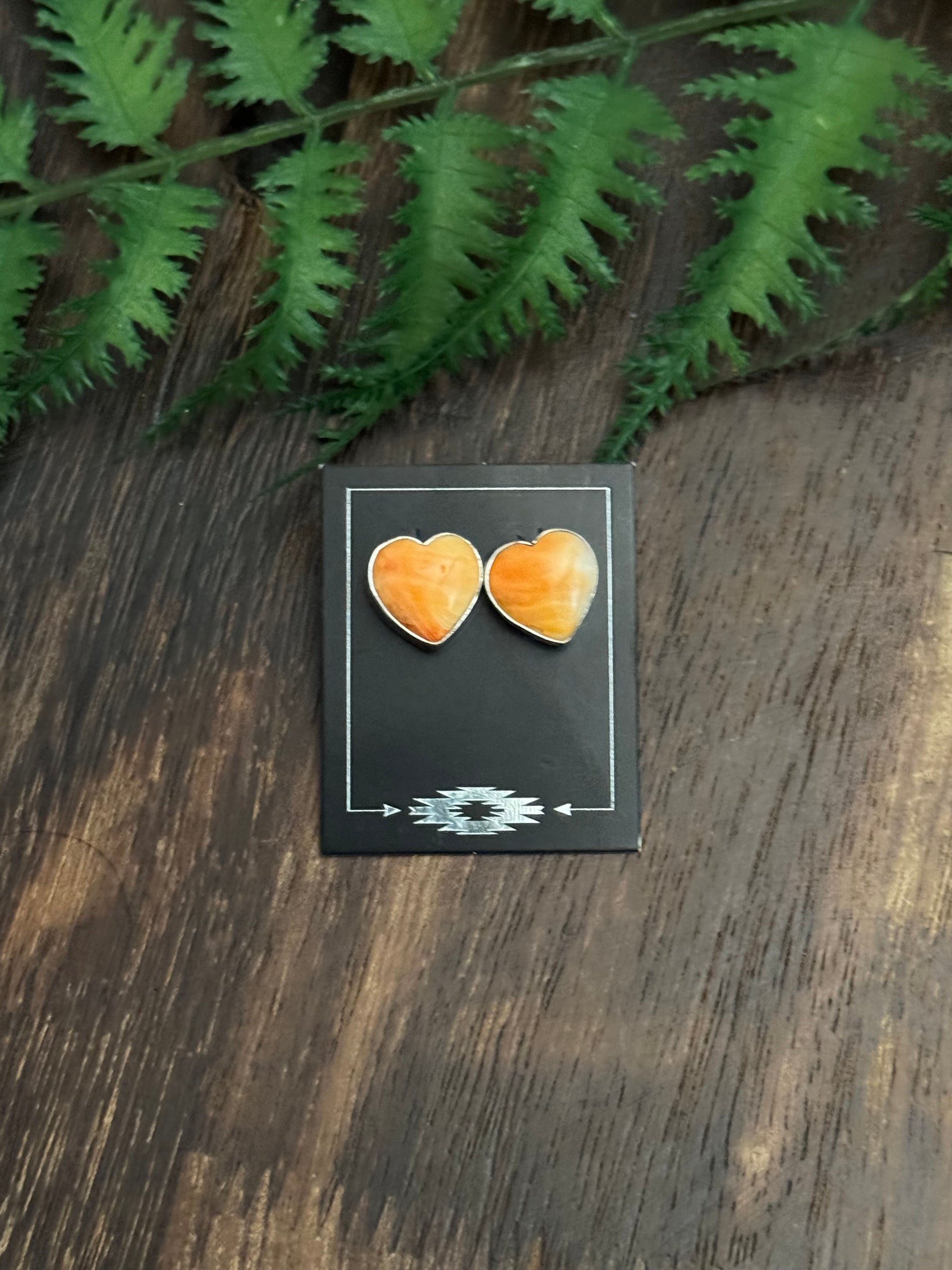 Navajo Made Spiny Oys & Sterling Silver Post Heart Earrings