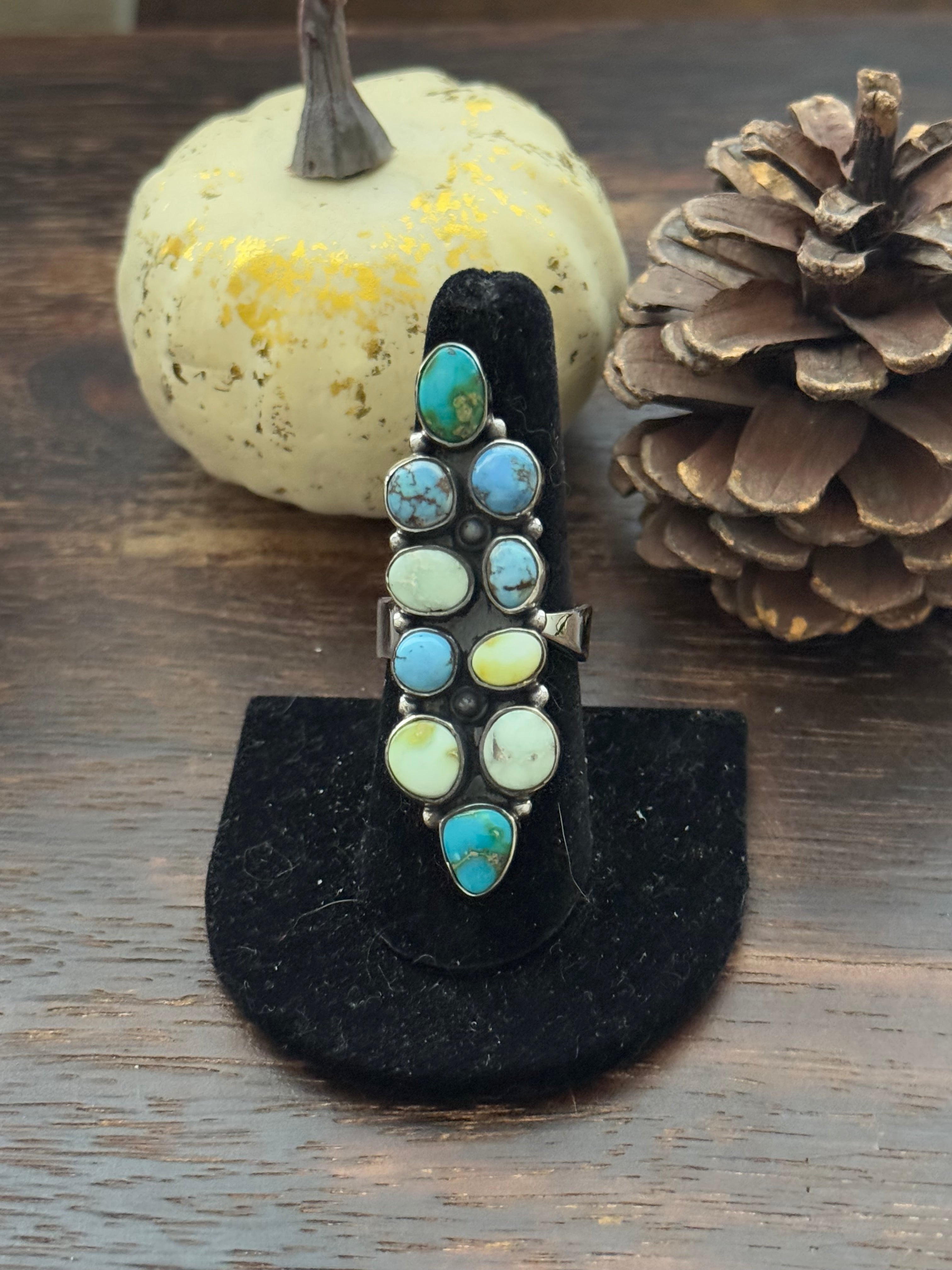 Southwest Handmade Multi Stone & Sterling Silver Adjustable Ring