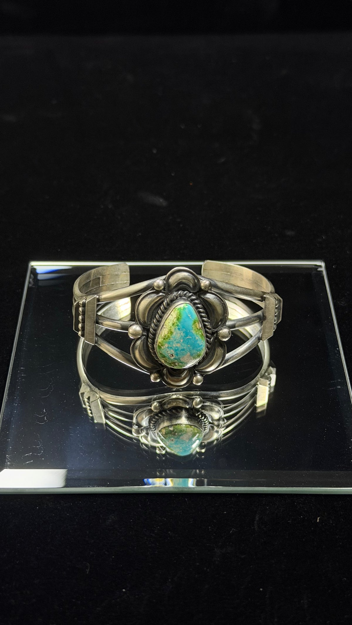 Navajo Made Sonoran Mountain Turquoise & Sterling Silver Cuff Bracelet