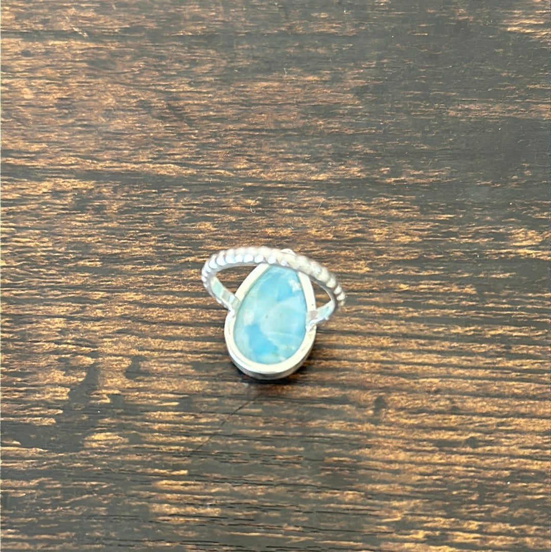 Southwest Handmade Larimar & Sterling Silver Ring Size 7.75