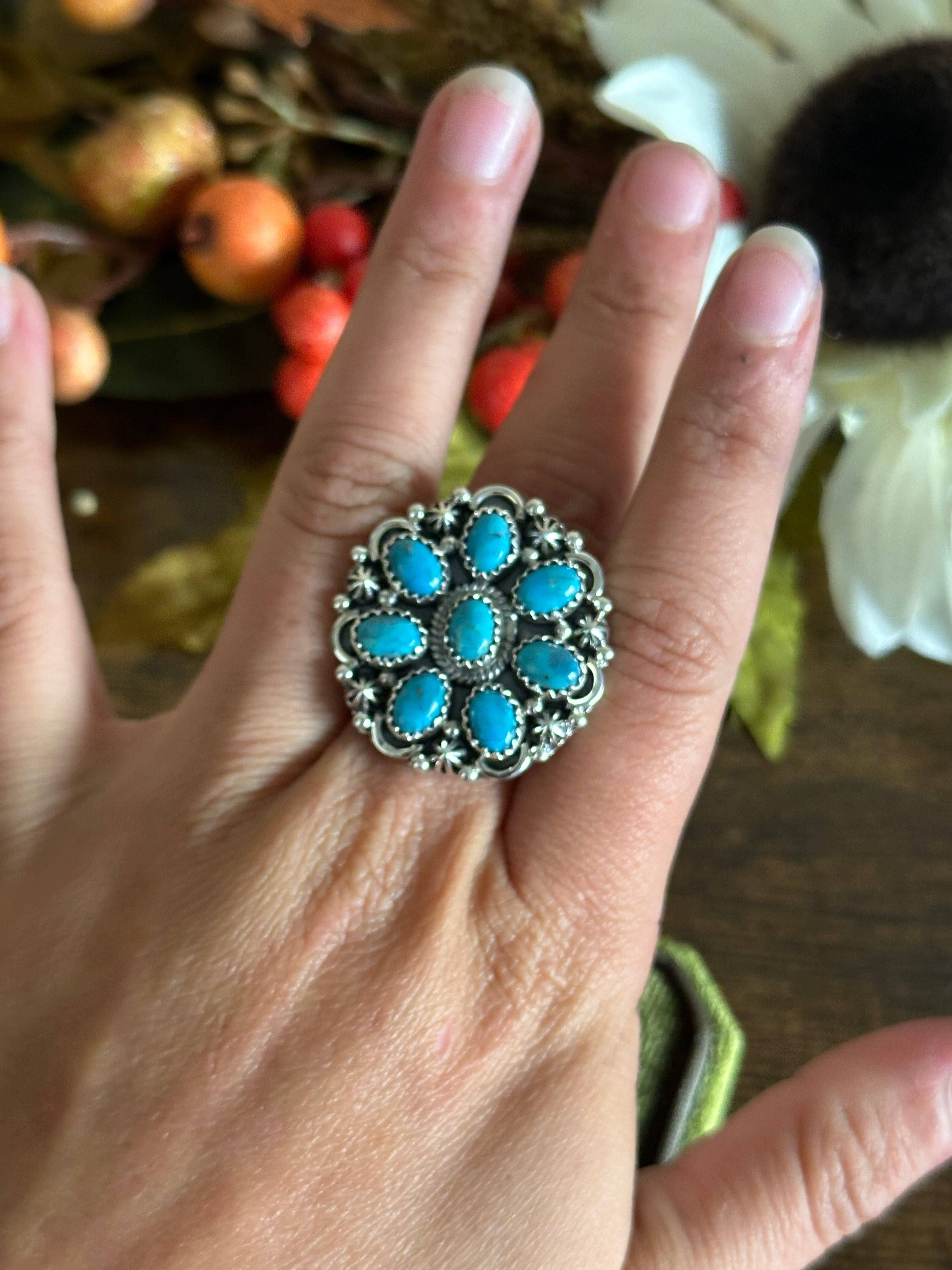 Southwest Handmade Kingman Turquoise & Sterling Silver Adjustable Ring