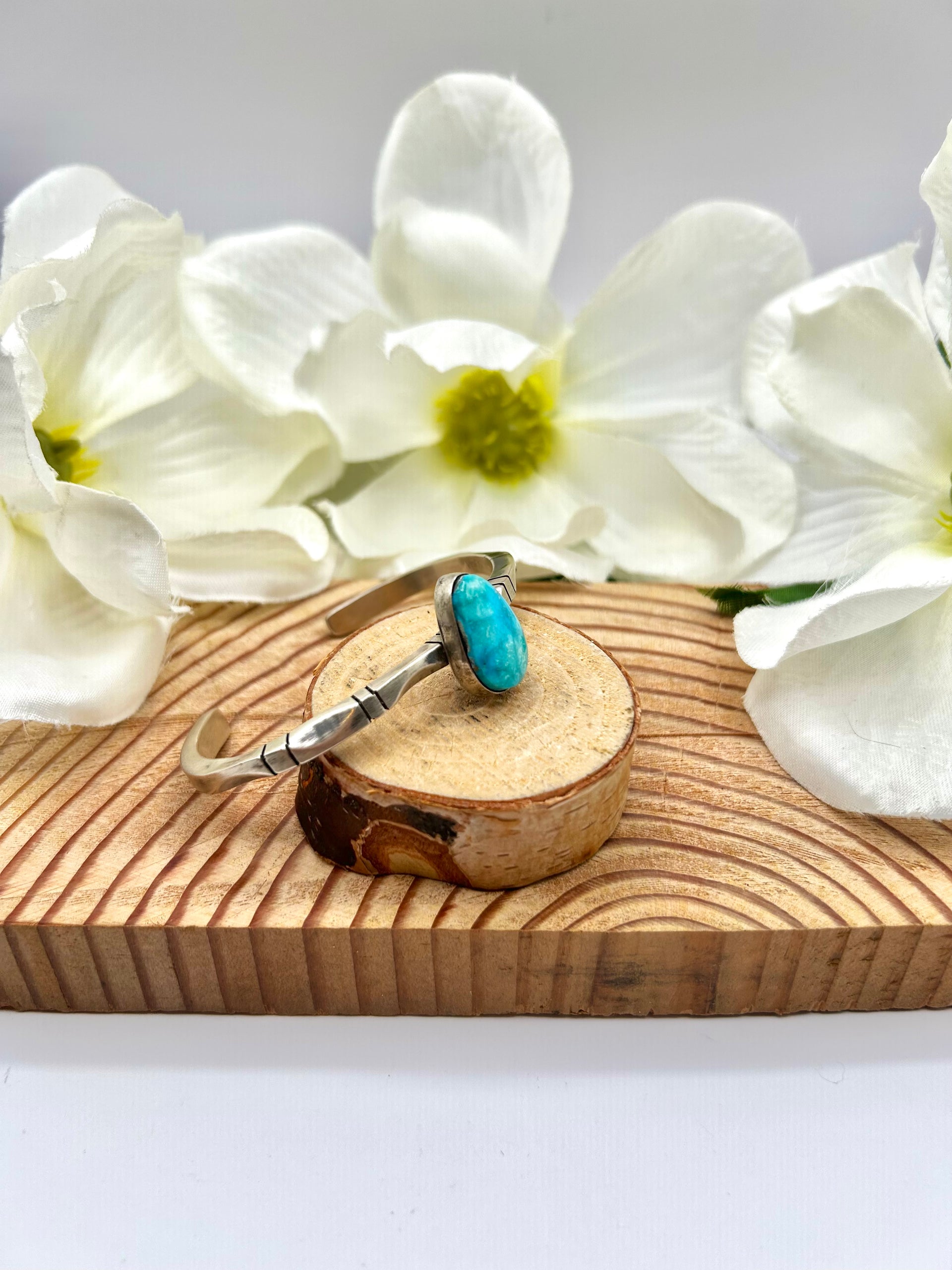 Navajo Made Blue Ridge Turquoise & Sterling Silver Cuff Bracelet