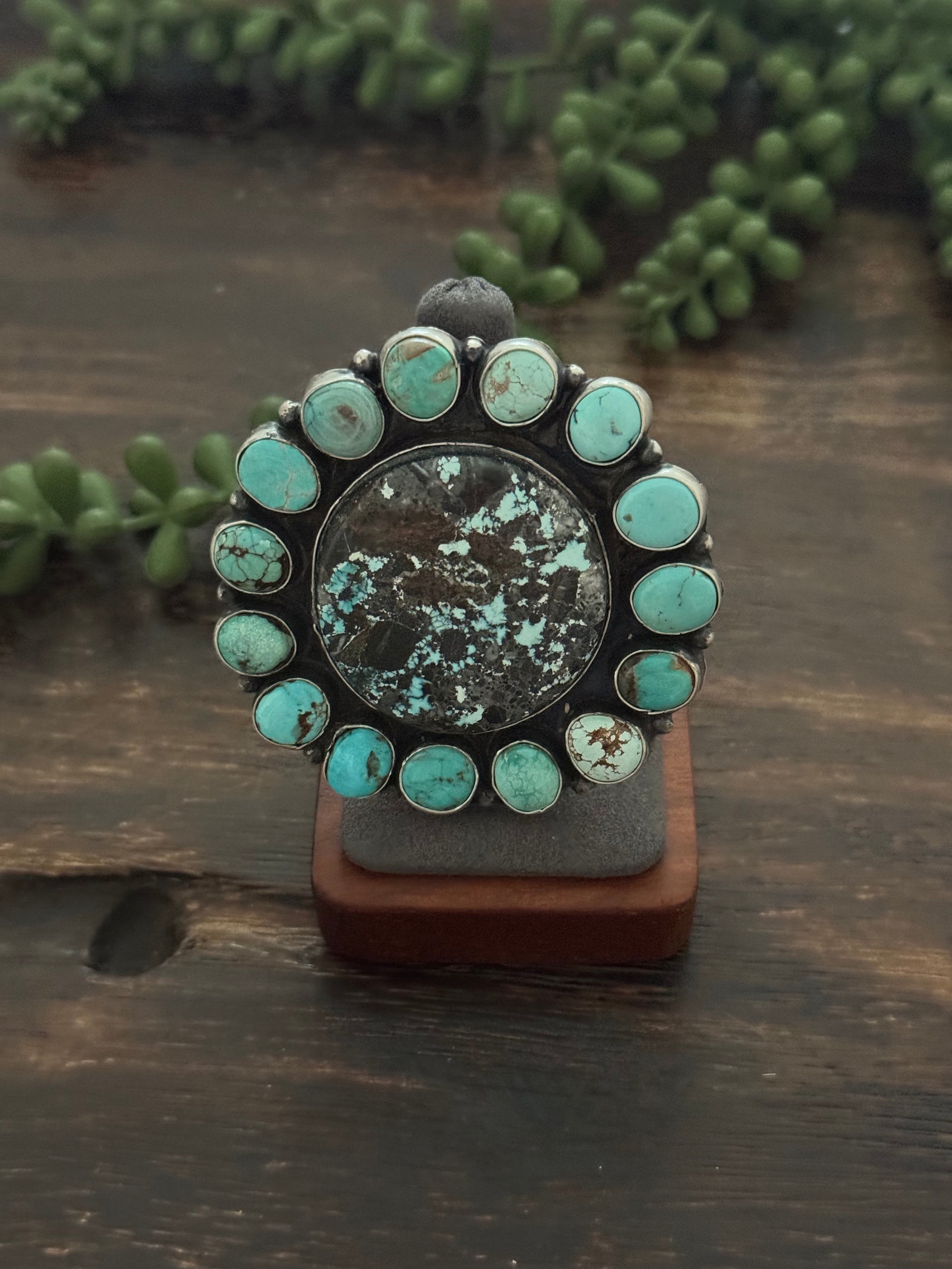 Travis J Mixed Turquoise & Sterling Silver Cluster Ring Size 8