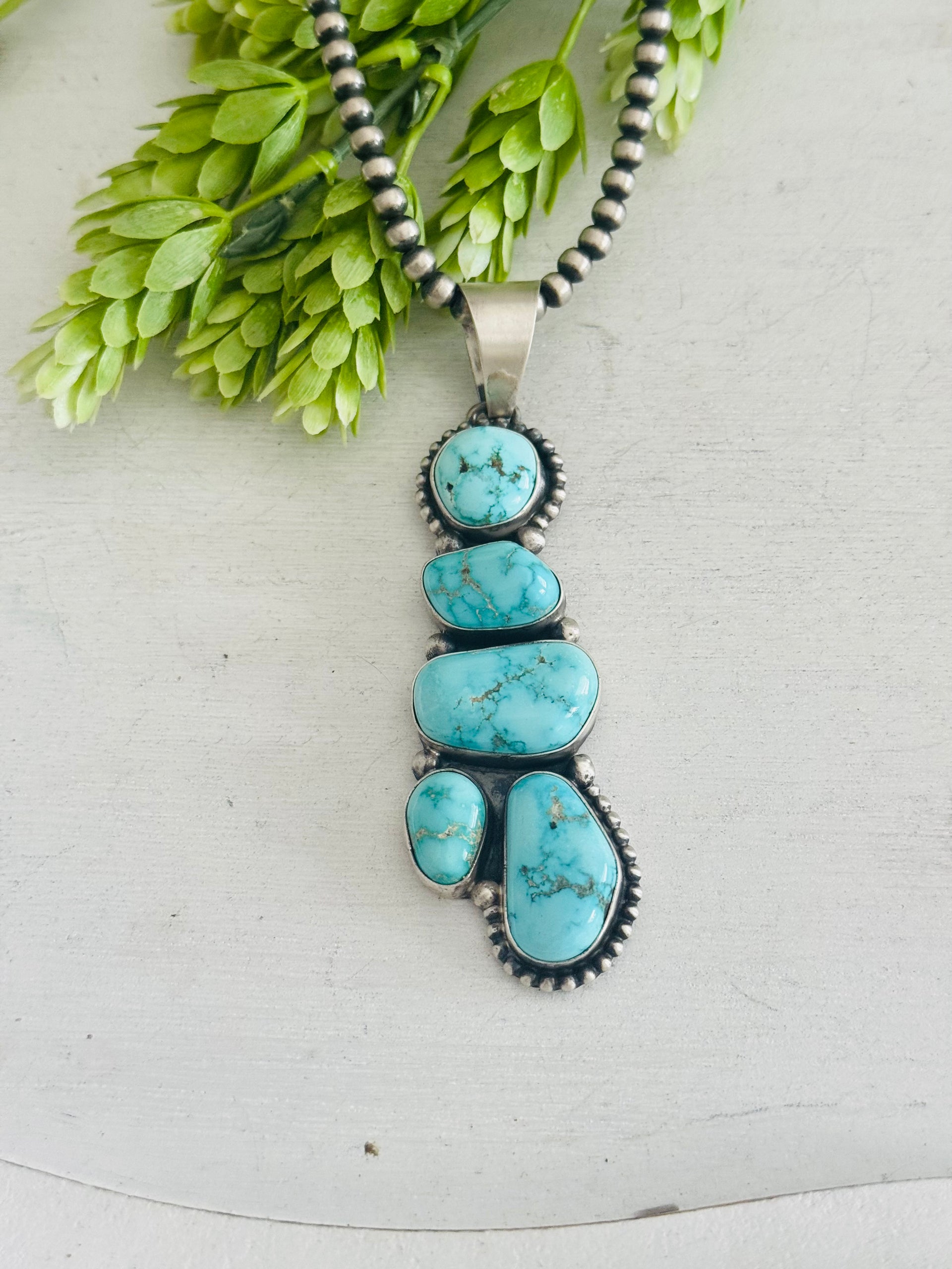 Darrin Livingston Royston Turquoise & Sterling Silver Cluster Pendant