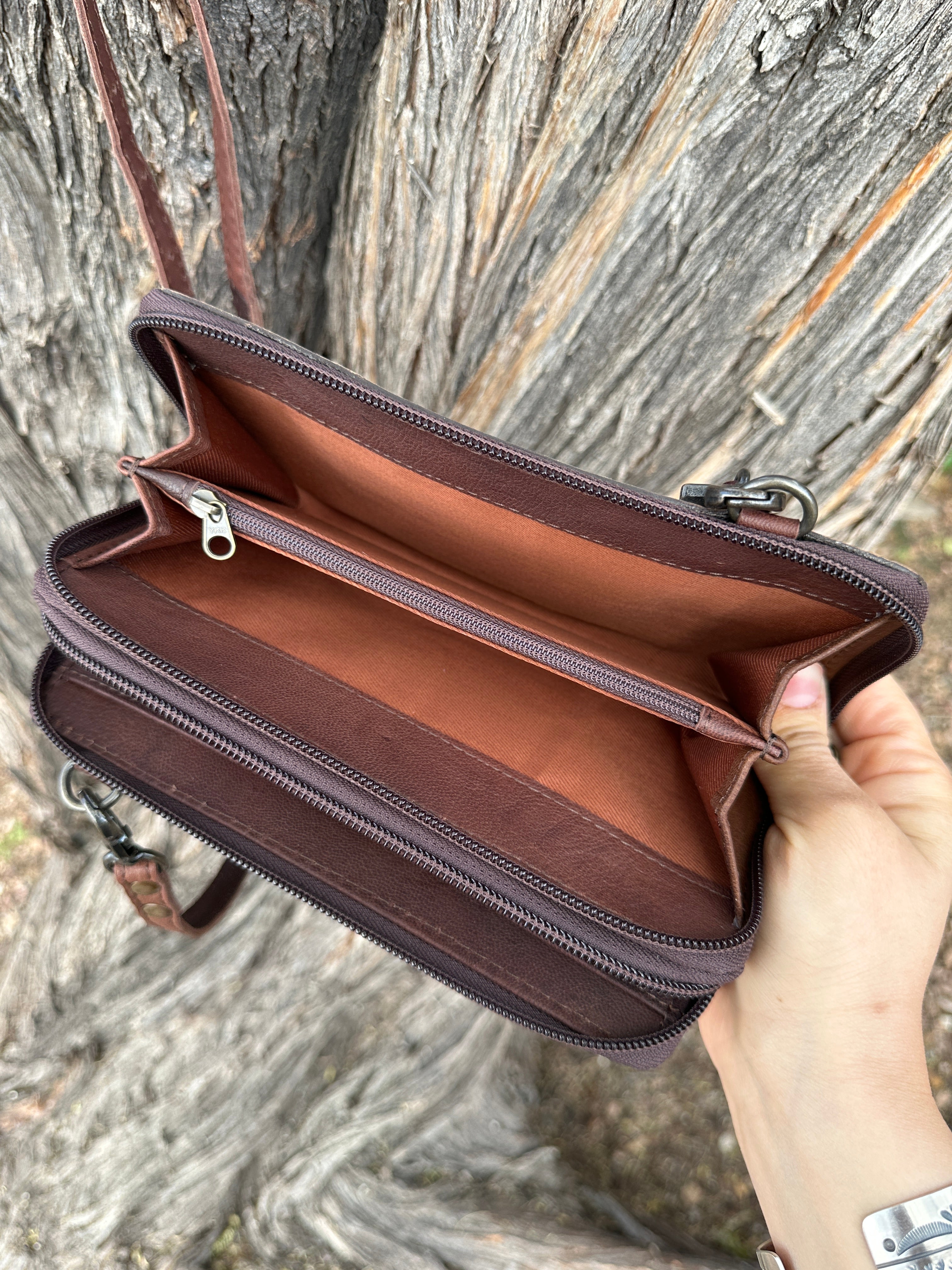 Genuine Tooled Leather & Cowhide Wallet Purse