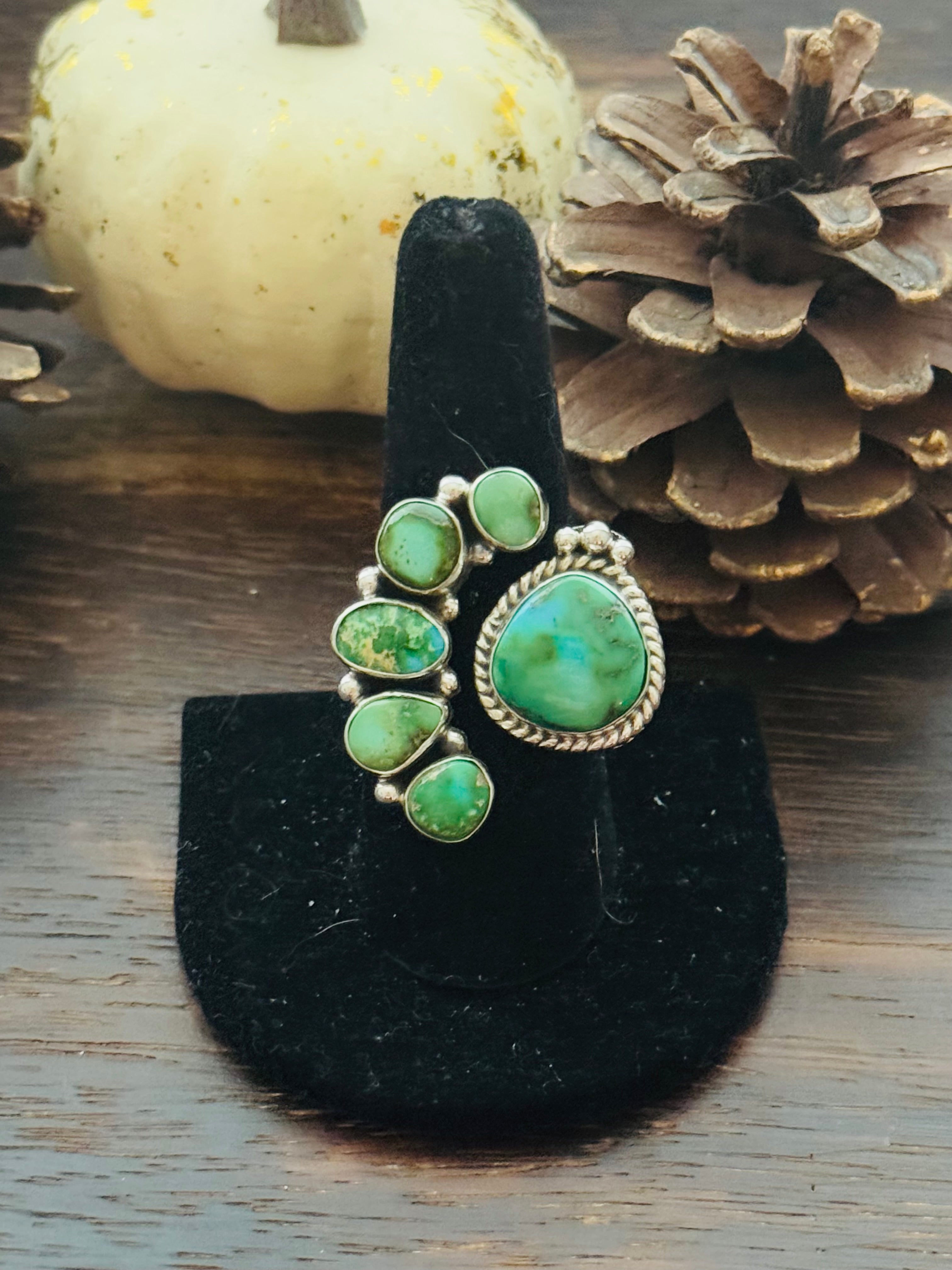 Southwest Handmade Sonoran Mountain Turquoise & Sterling Silver Adjustable Cluster Ring