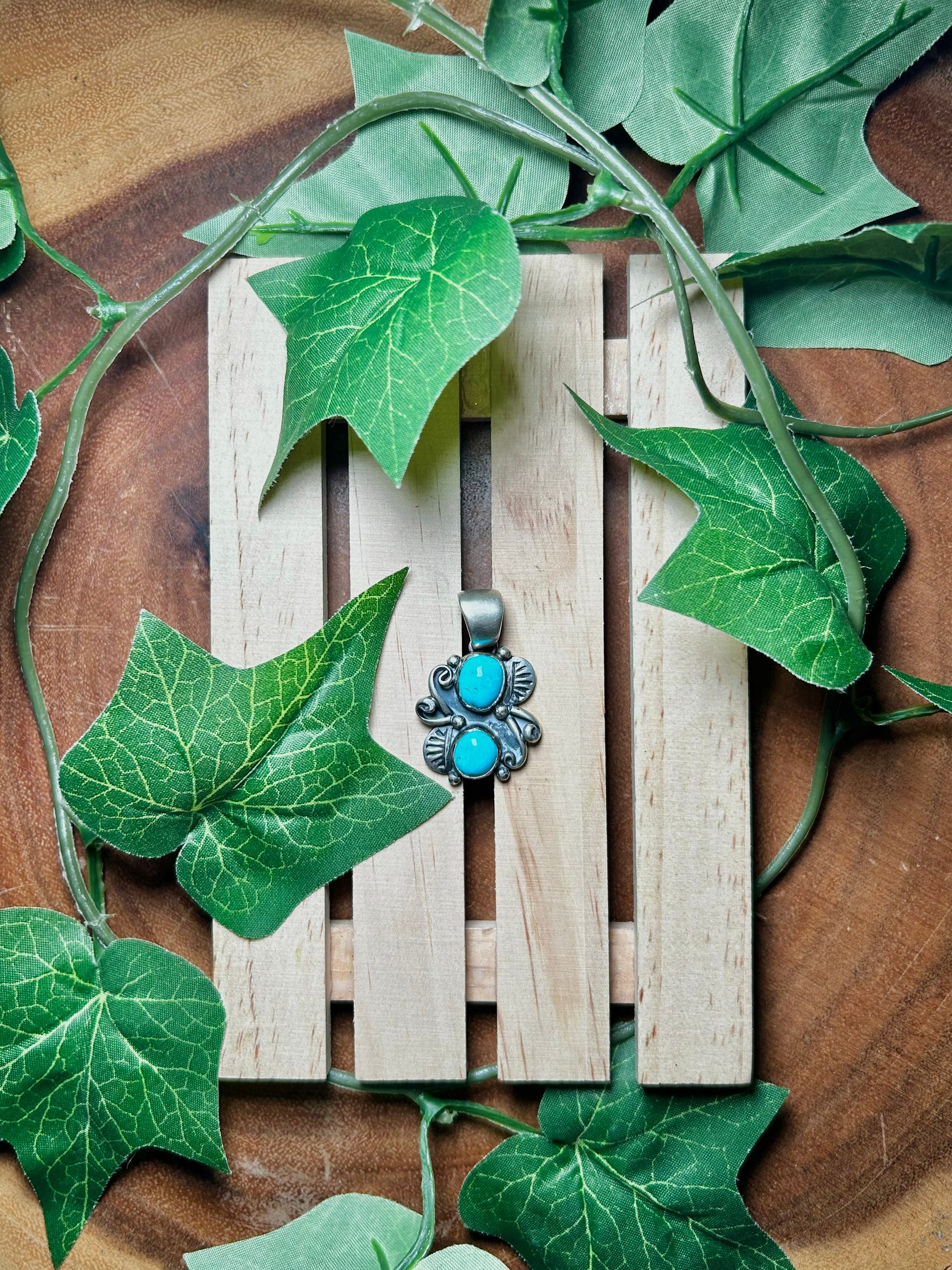 Navajo Made Kingman Turquoise & Sterling Silver Pendant