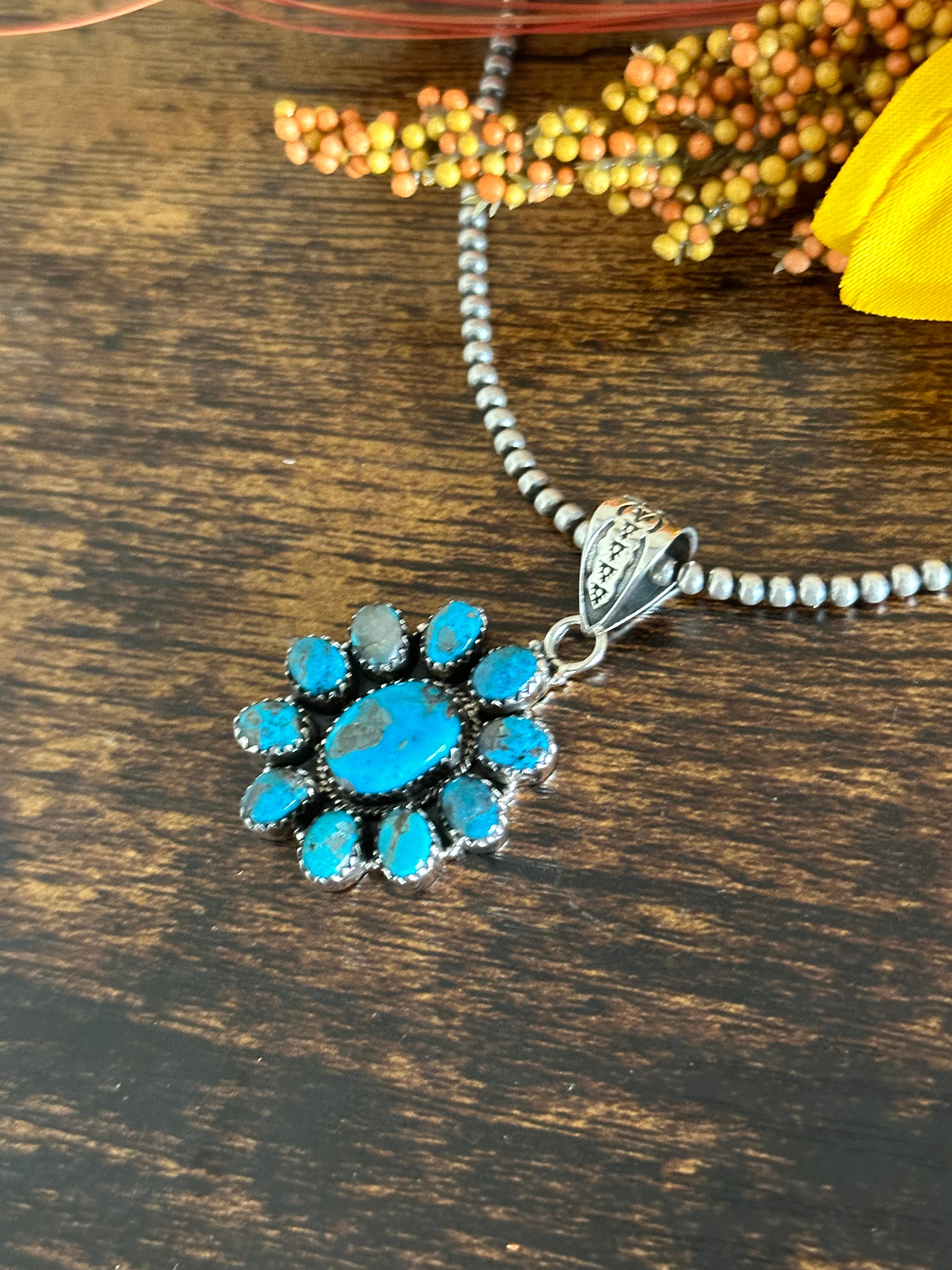 Southwest Handmade Kingman Turquoise & Sterling Silver Pendant