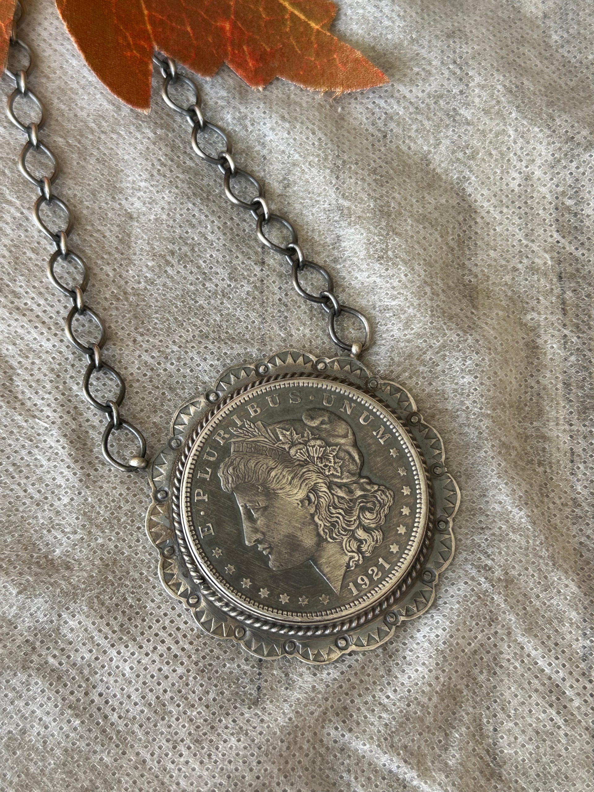 Peggy Skeets Sterling Silver Liberty Dollar Necklace