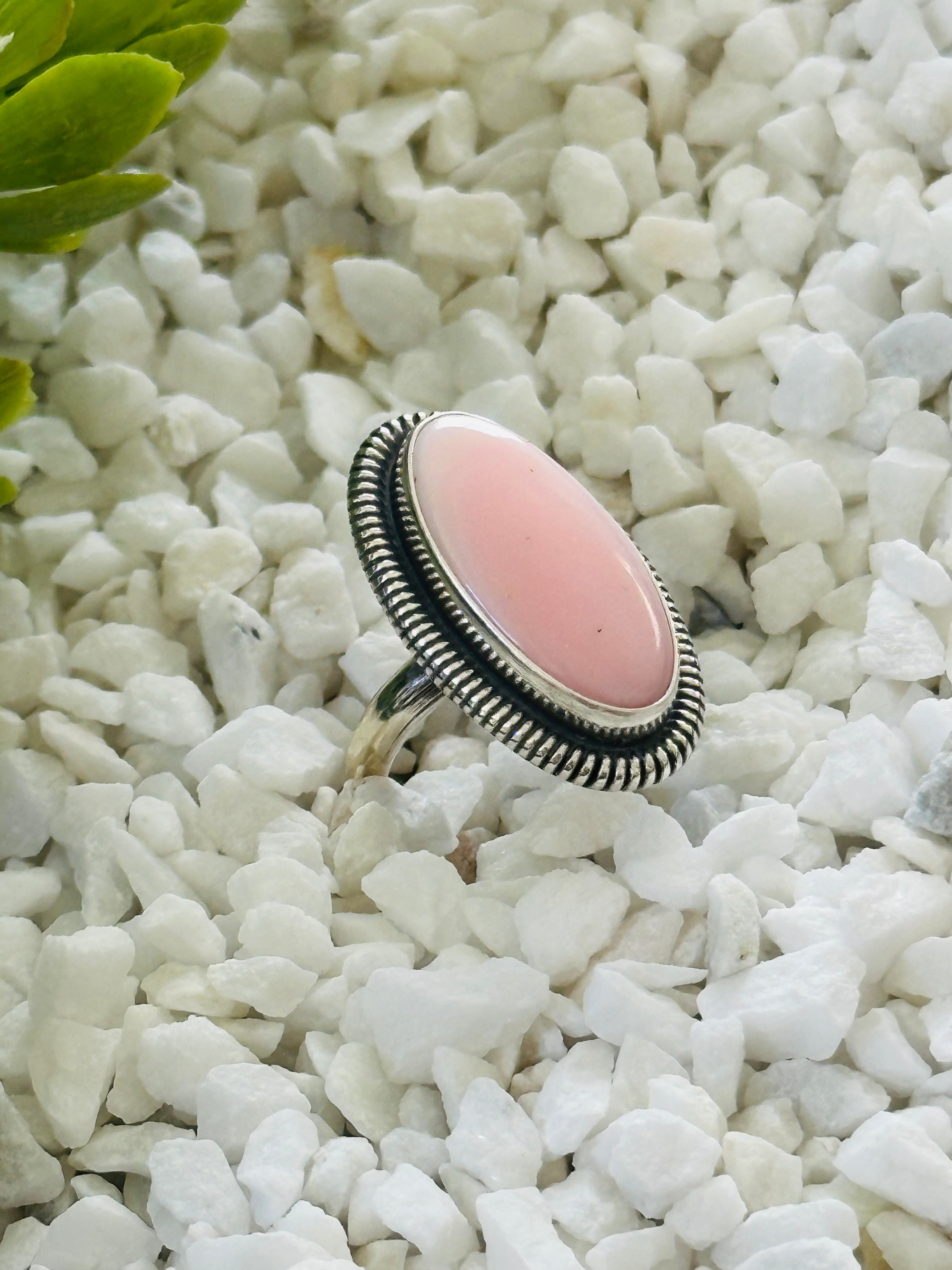 Navajo Made Pink Conch & Sterling Silver Adjustable Ring