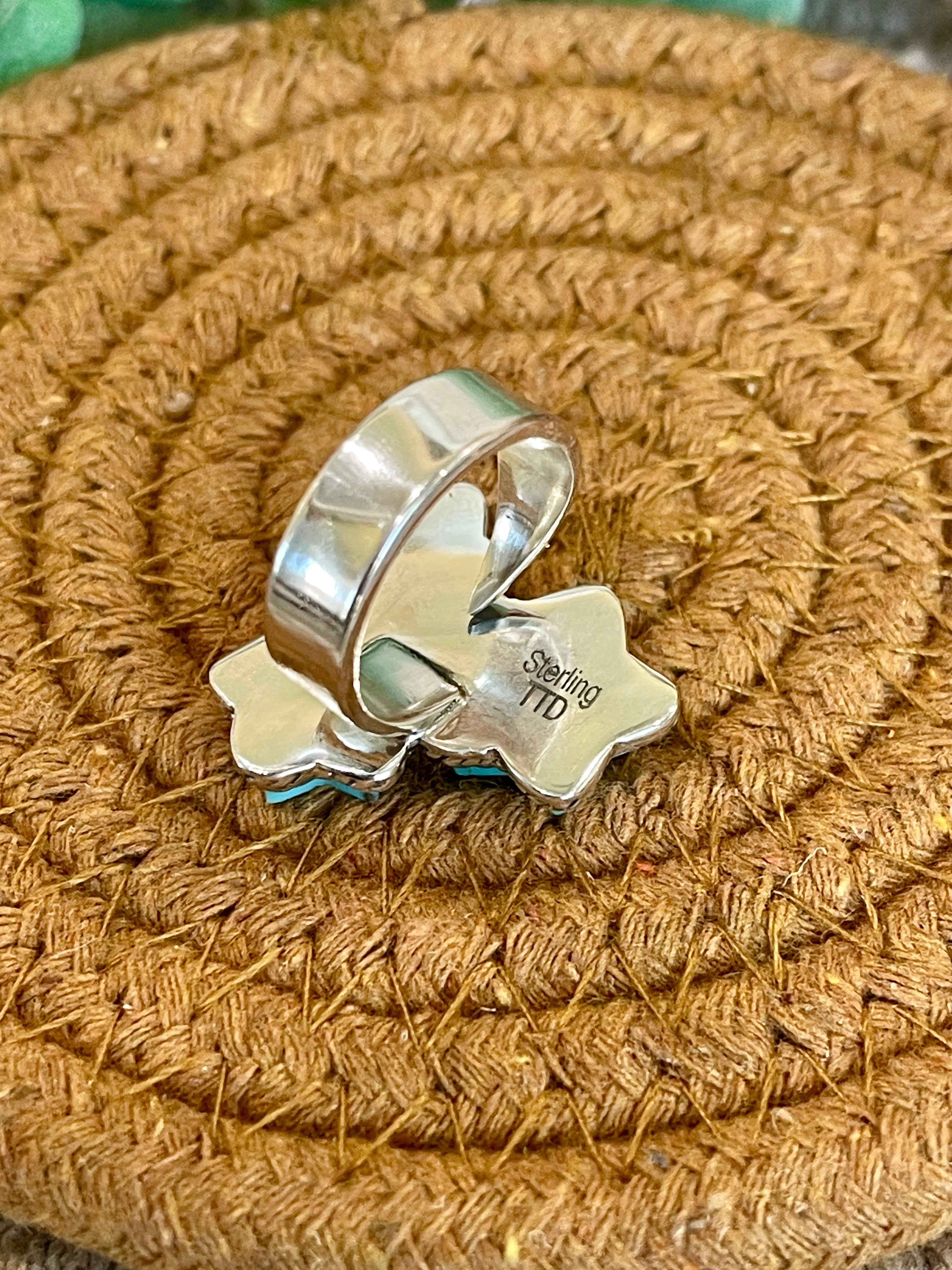 Southwest Handmade Kingman Turquoise & Sterling Silver Adjustable Star Ring