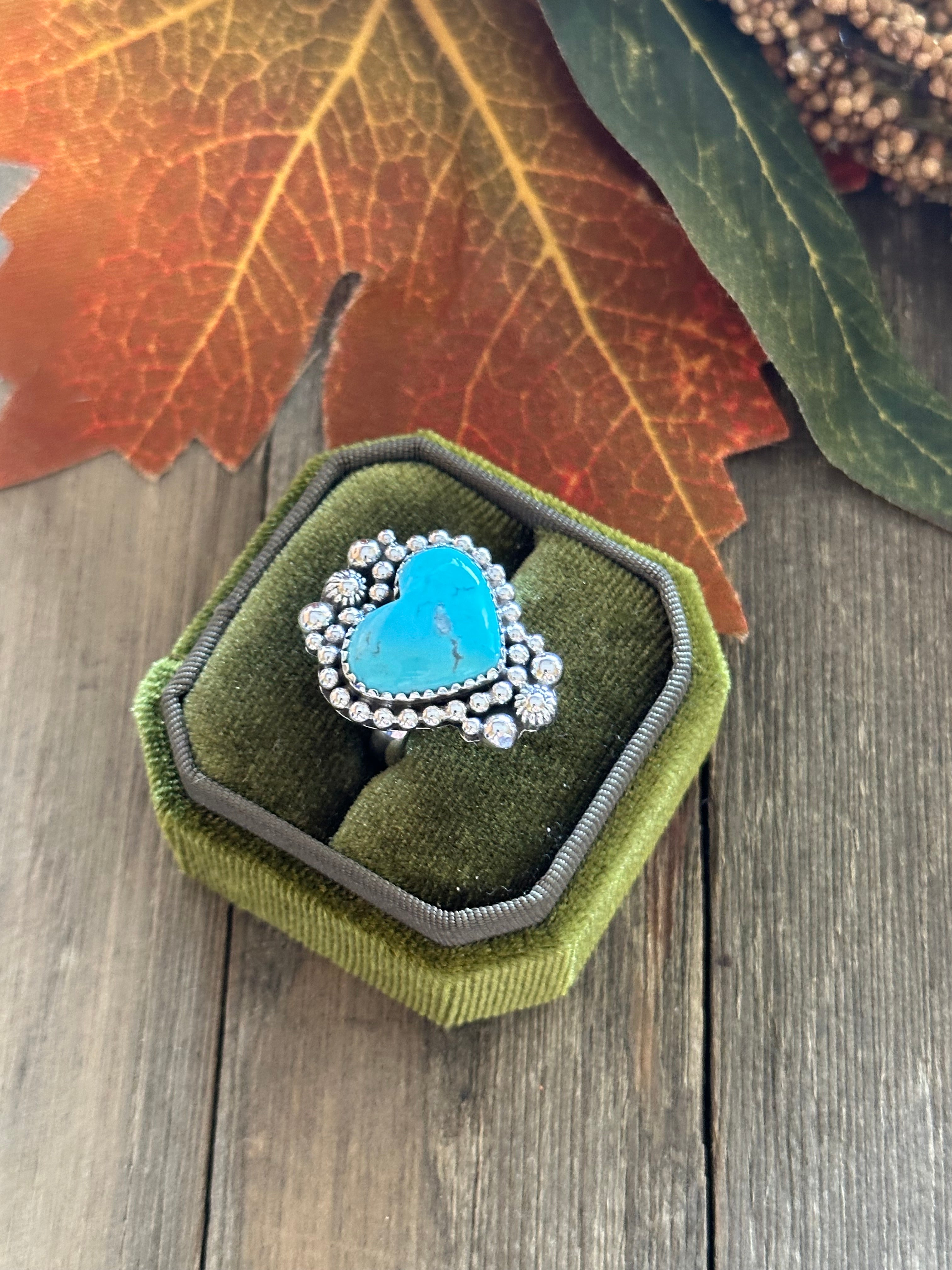 Southwest Handmade Kingman Turquoise & Sterling Silver Heart Ring