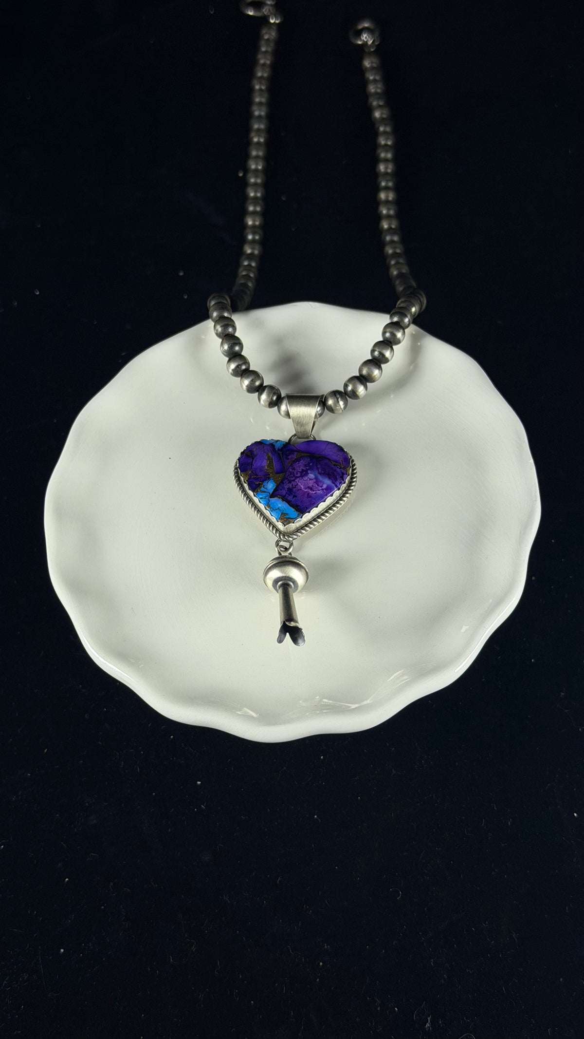 Navajo Made Purple Mohave Turquoise & Sterling Silver Blossom Pendant