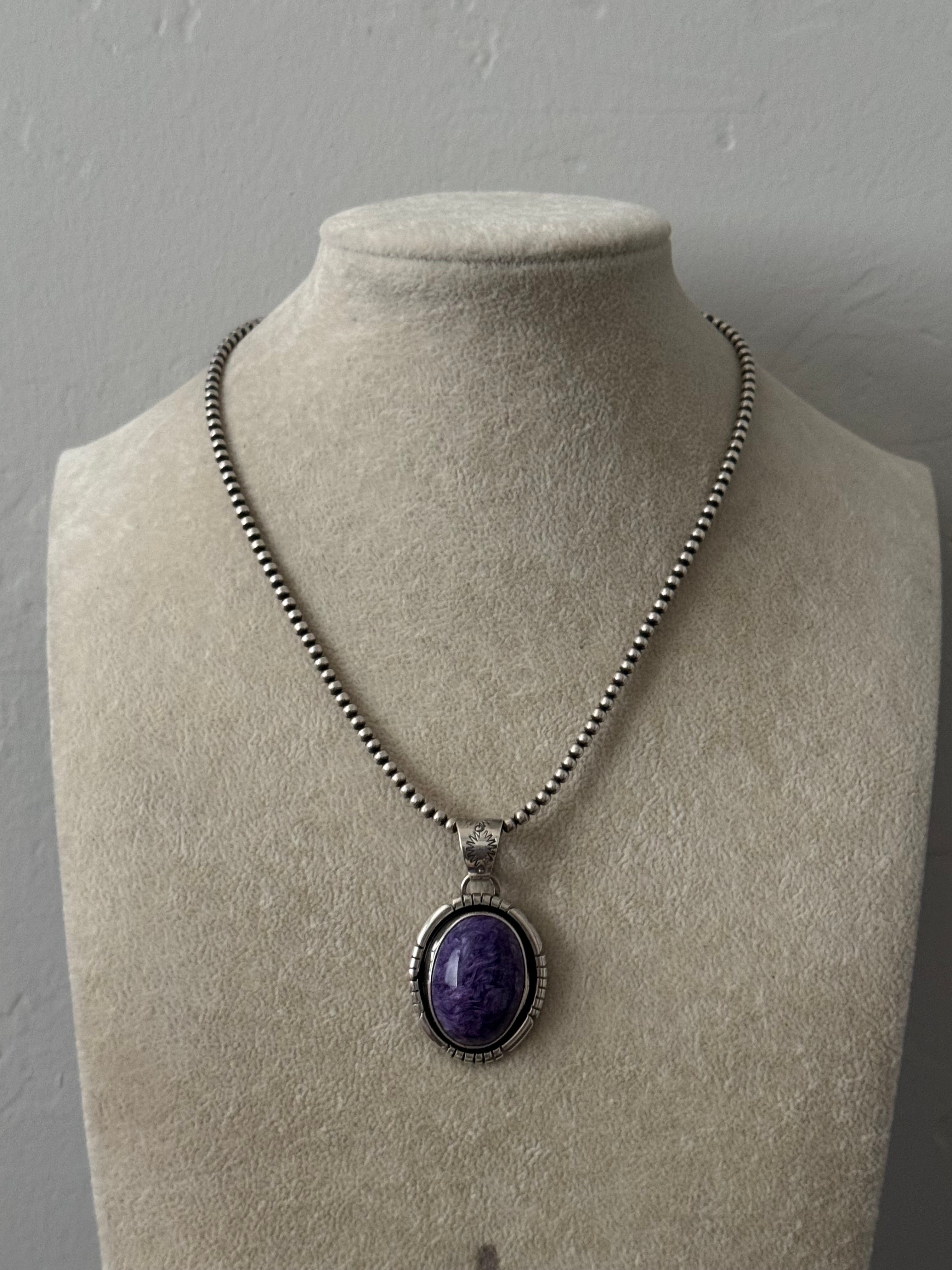 Navajo Made Charoite & Sterling Silver Pendant