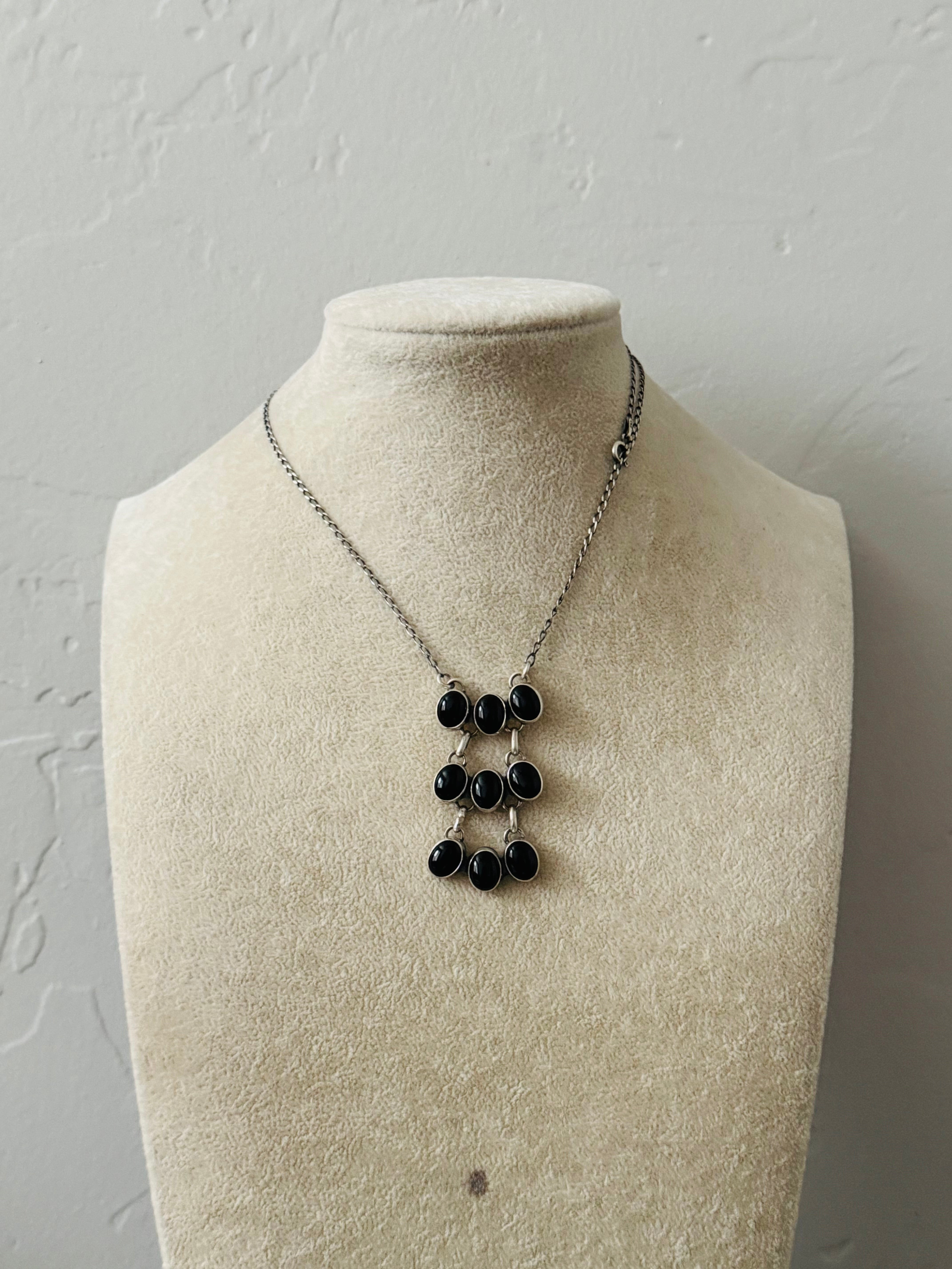 Navajo Made Onyx & Sterling Silver Necklace