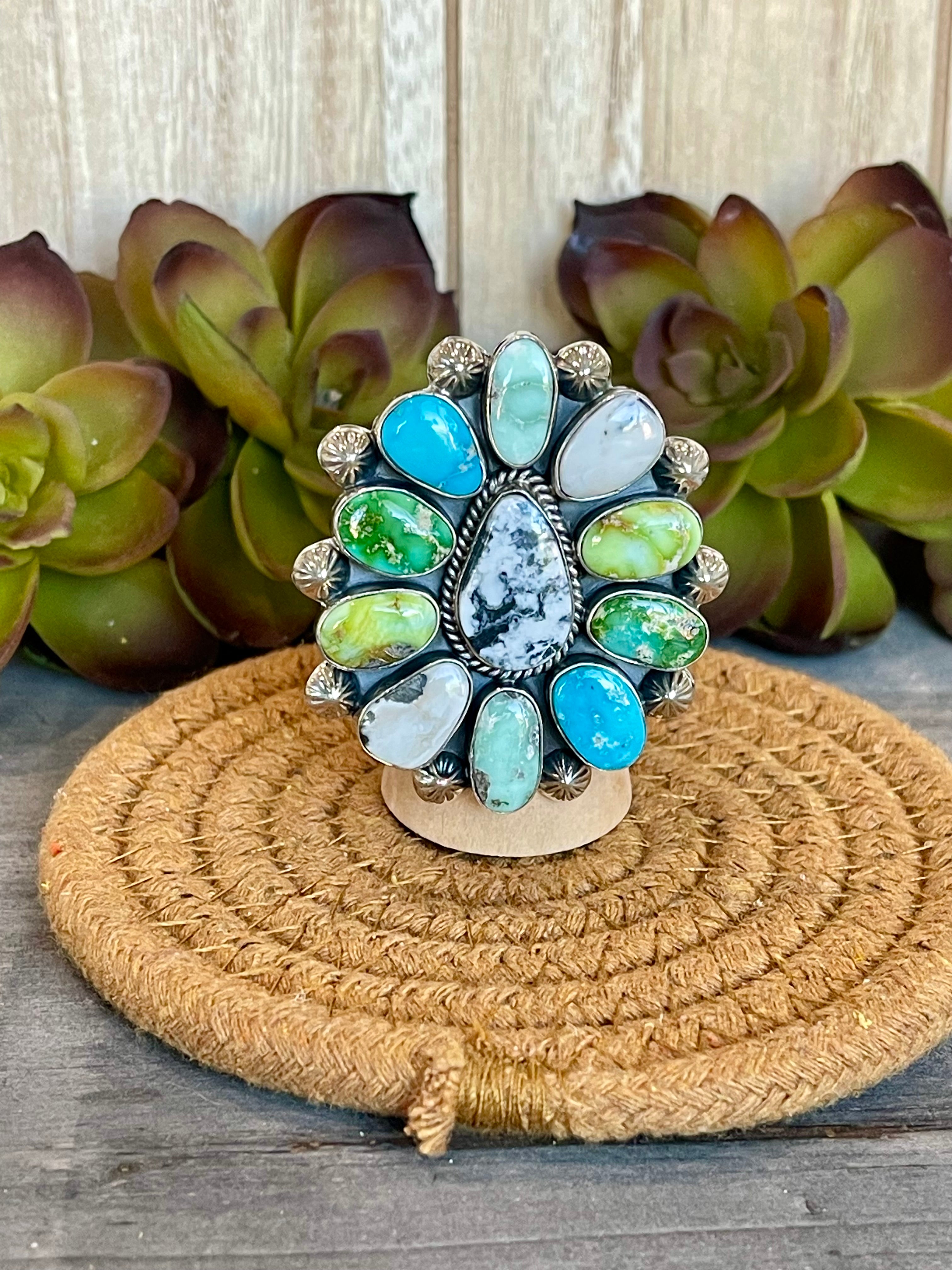 Southwest Handmade Multi Stone & Sterling Silver Adjustable Ring