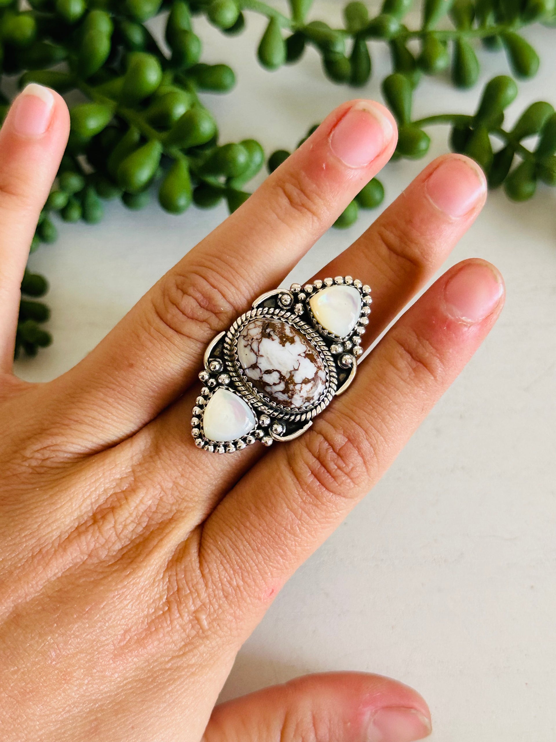 Southwest Handmade Multi Stone & Sterling Silver Adjustable Cluster Ring