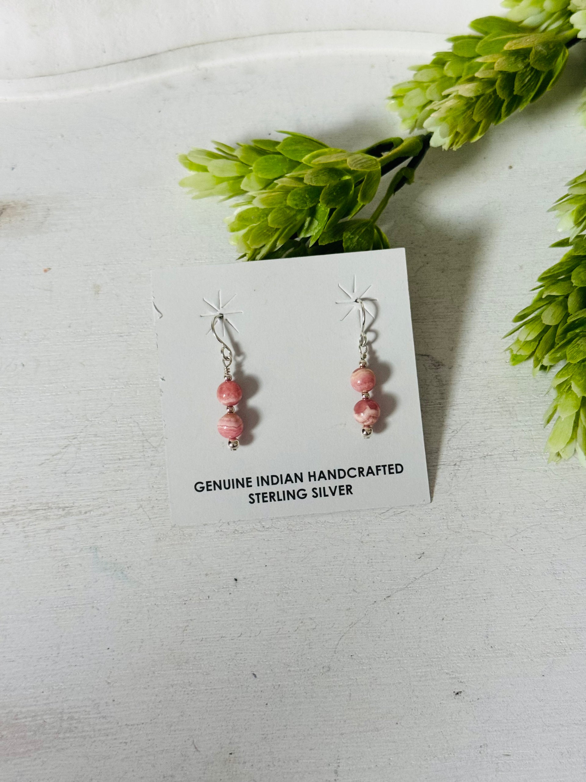 Navajo Made Rhodochrosite & Sterling Silver Dangle Earrings