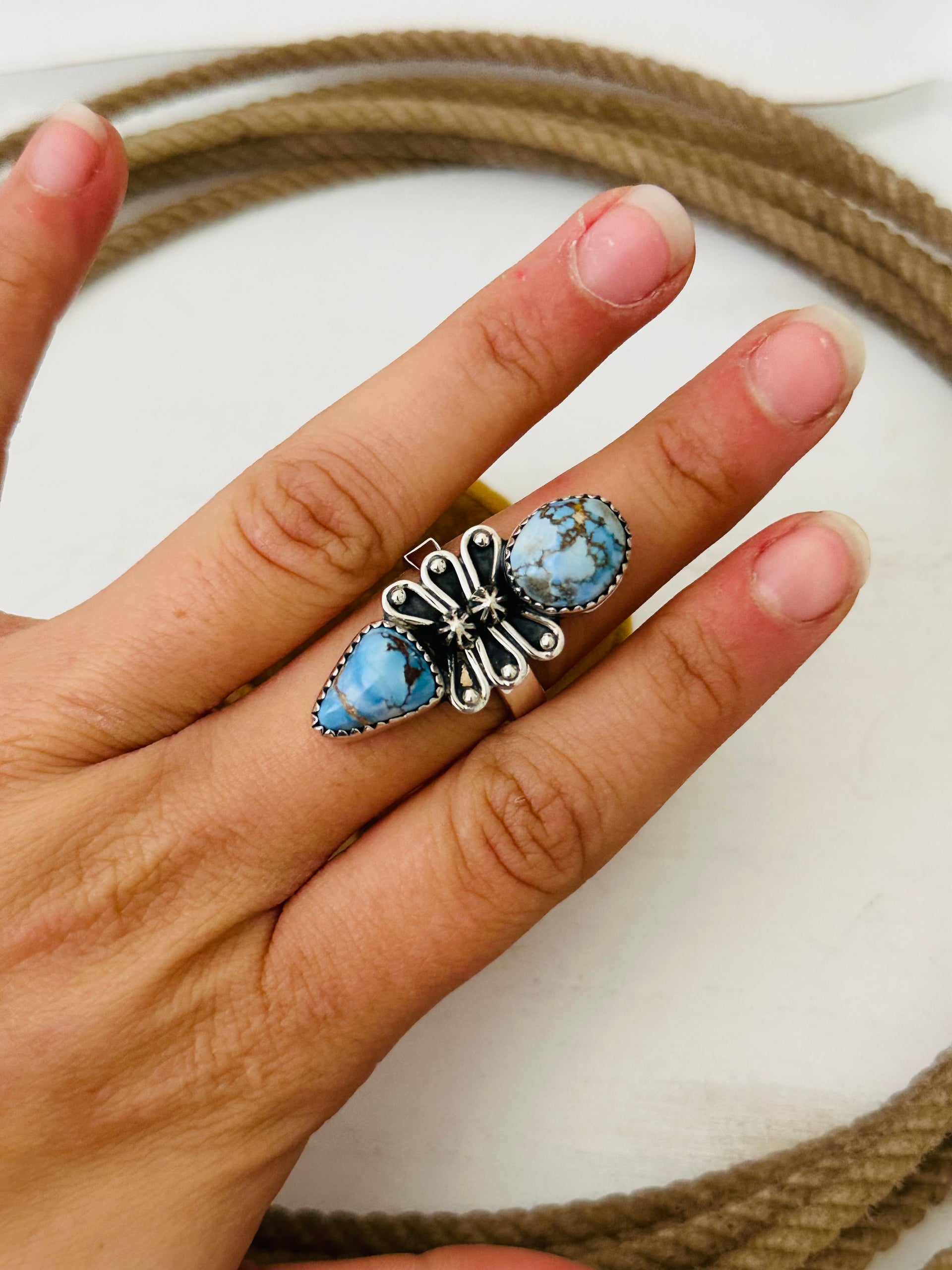 Southwest Handmade Golden Hills Turquoise & Sterling Silver Adjustable Ring
