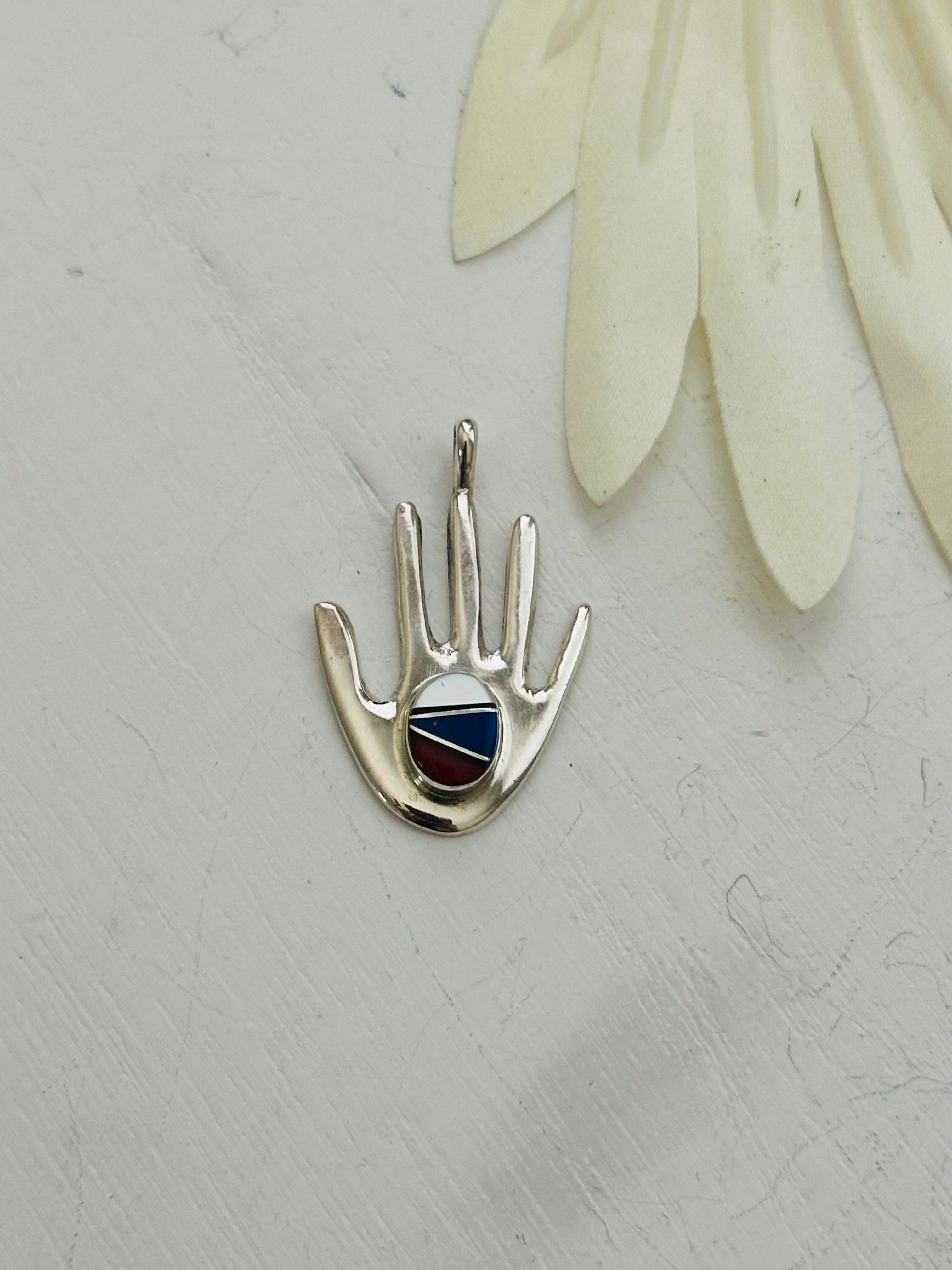 Joseph Martinez Multi Stone & Sterling Silver Inlay Hand Pendant