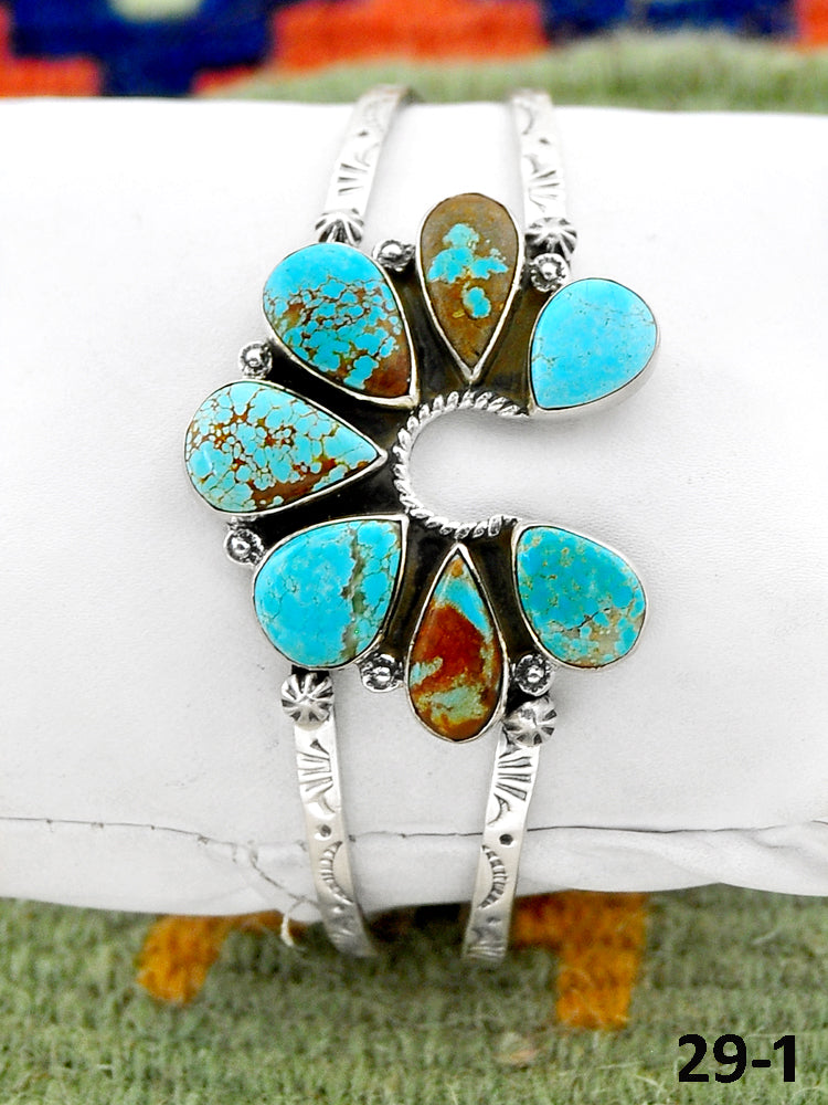 Southwest Handmade #8 Turquoise & Sterling Silver Cuff Bracelet