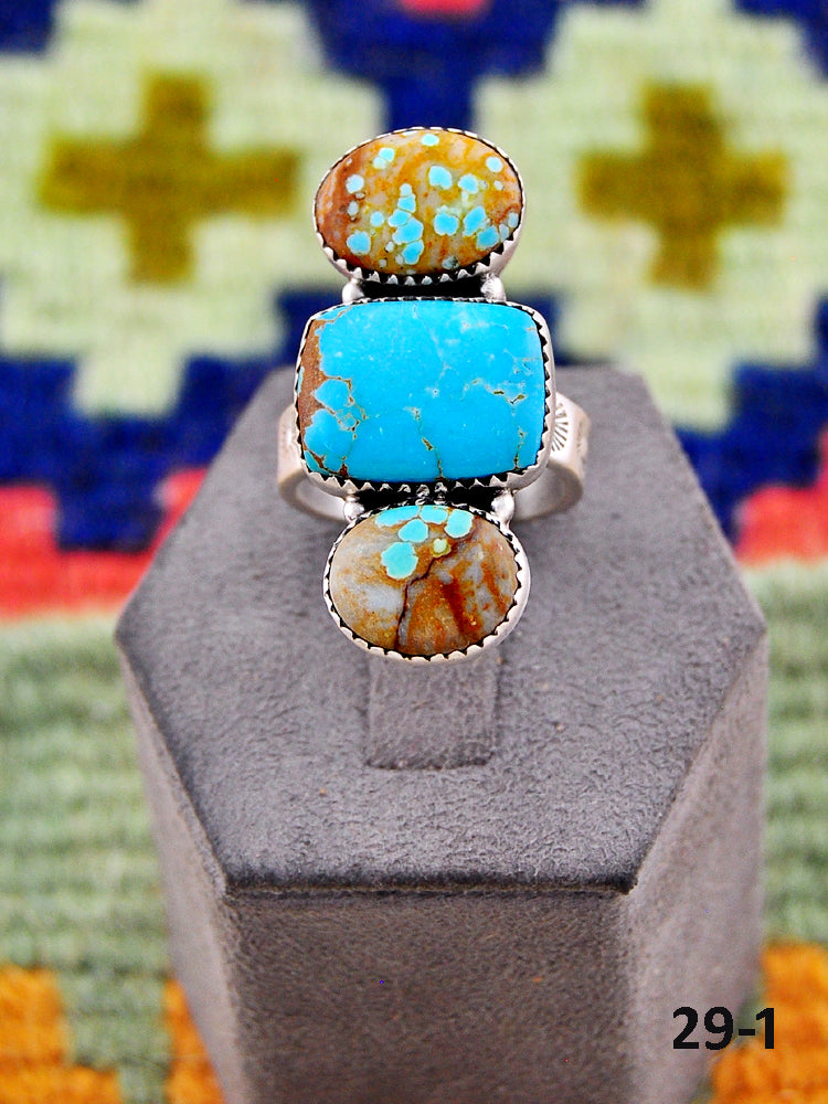 Southwest Made No.8 Turquoise & Sterling Silver Adjustable Ring