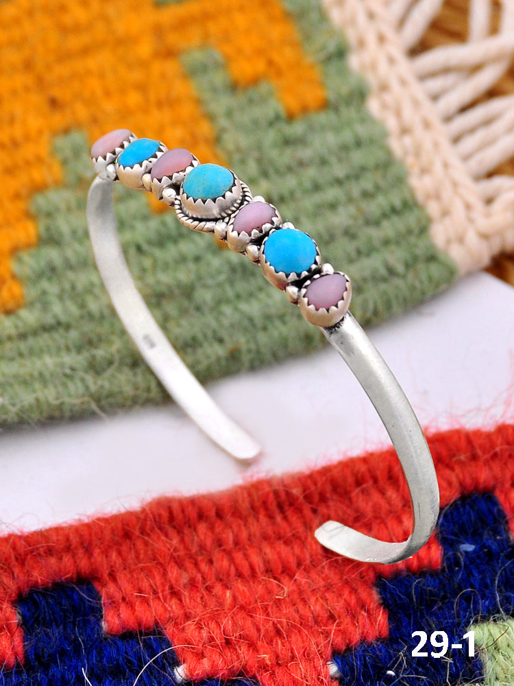 Southwest Handmade Pink opal with Kingman & Sterling Silver Cuff Bracelet