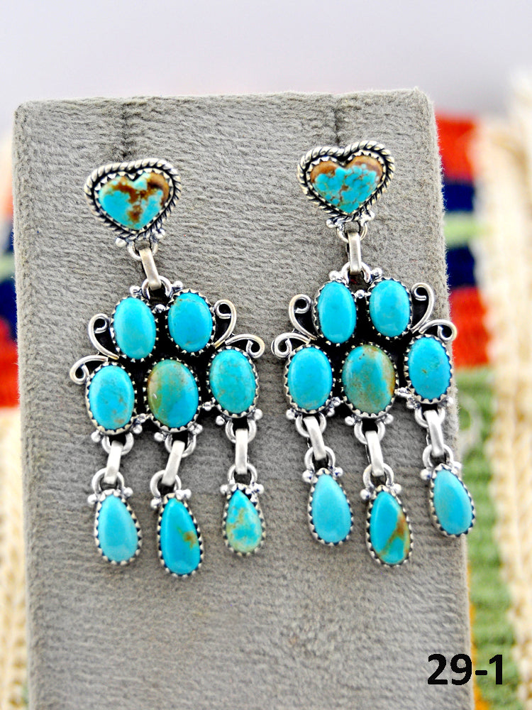 Southwest Made #8 Turquoise & Sterling Silver Post Dangle Earrings