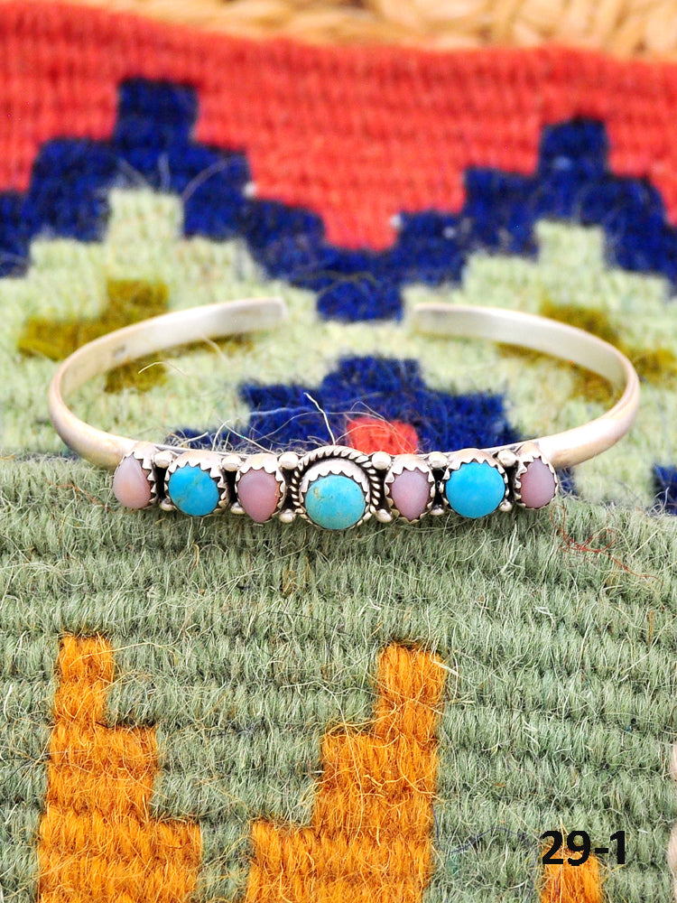 Southwest Handmade Pink opal with Kingman & Sterling Silver Cuff Bracelet