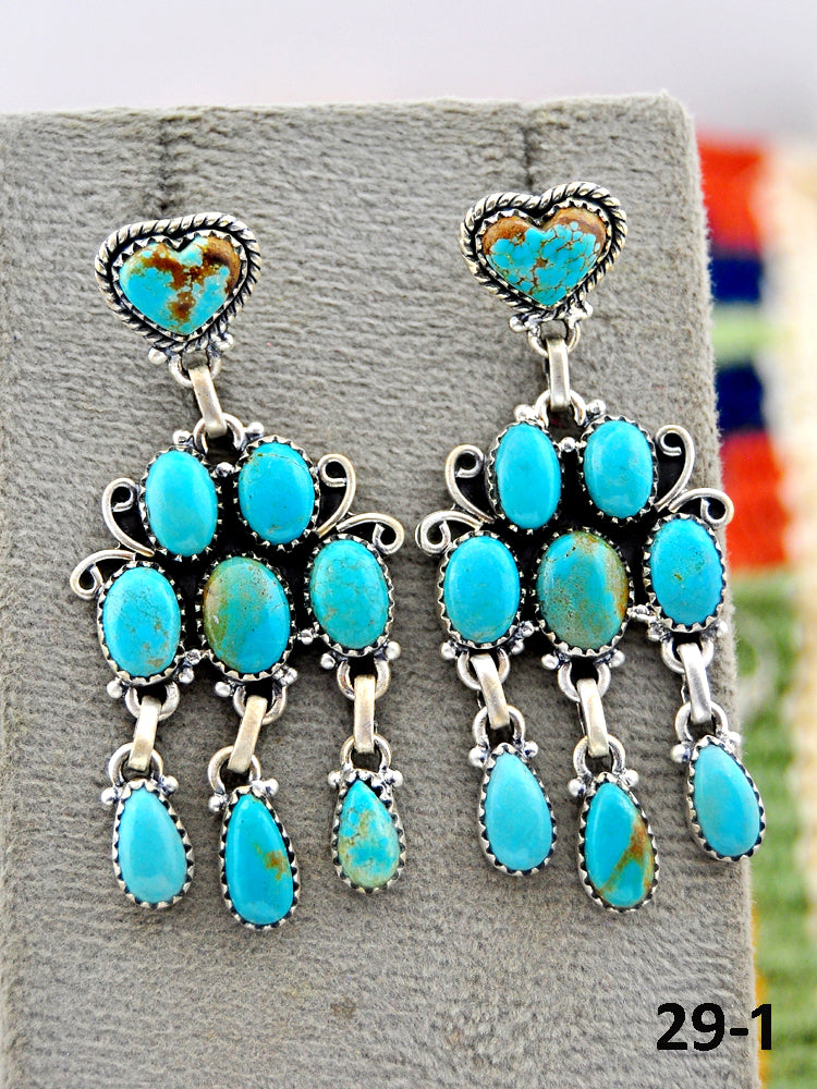 Southwest Made #8 Turquoise & Sterling Silver Post Dangle Earrings