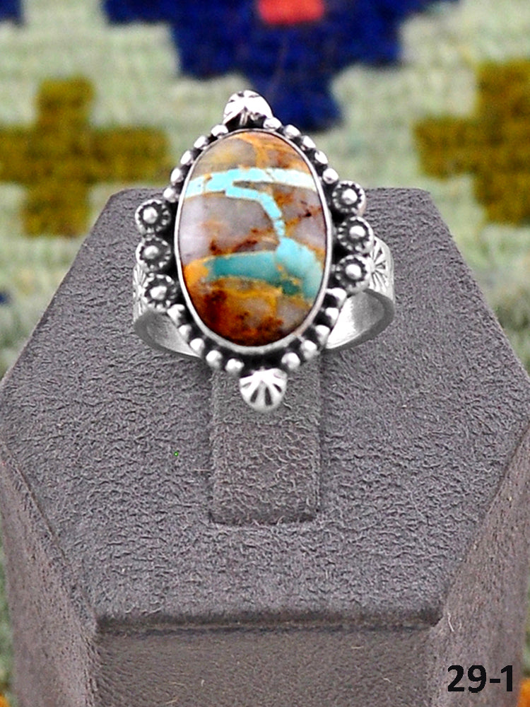 Southwest Handmade Ribbon Royston Turquoise & Sterling Silver Adjustable Ring