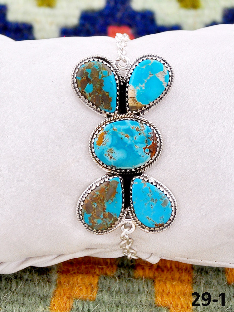 Southwest Handmade Ribbon Royston Turquoise & Sterling Silver Bracelet