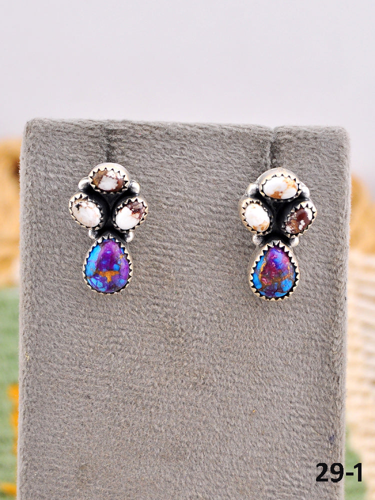 Southwest Made Purple Dahlia with Wild Horse Magnesite & Sterling Silver Post Earrings