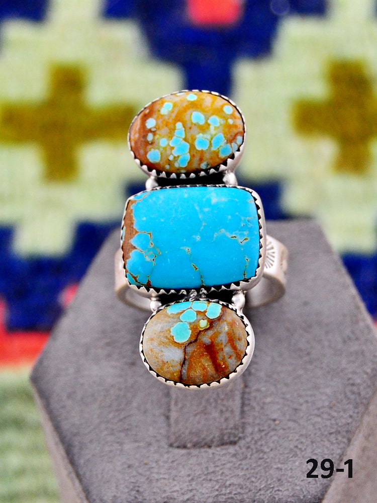 Southwest Made No.8 Turquoise & Sterling Silver Adjustable Ring