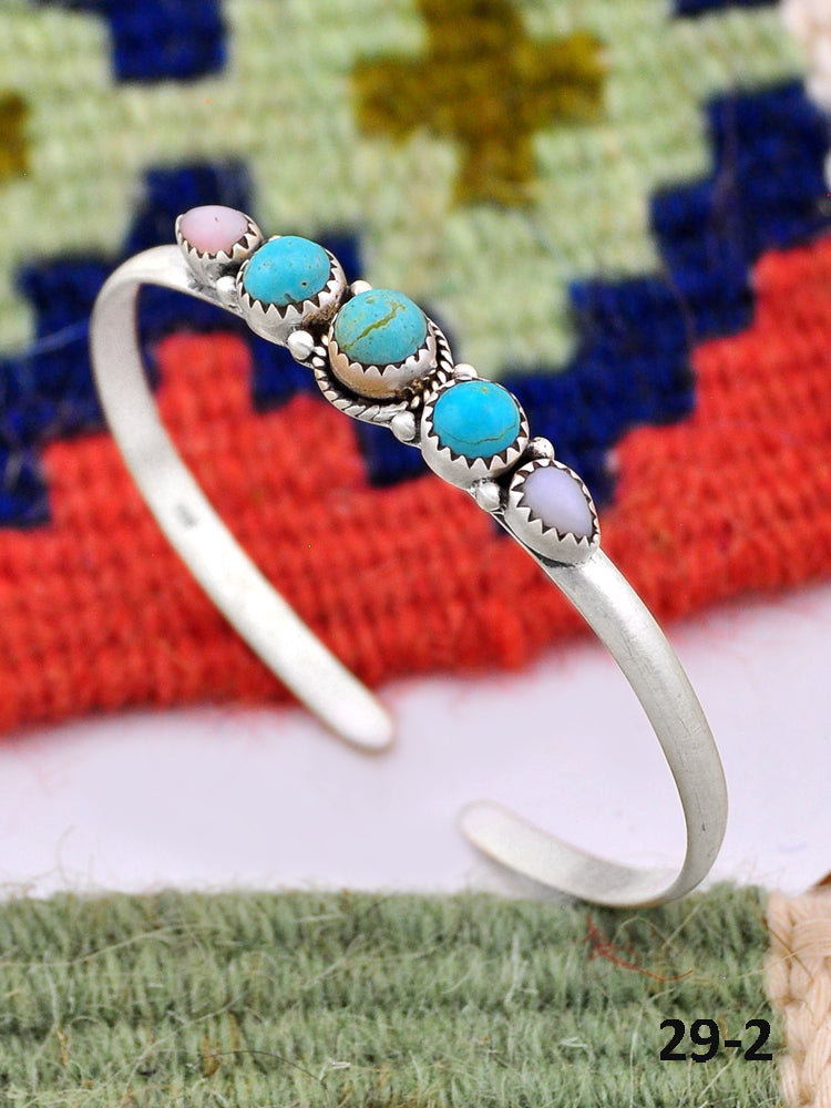 Southwest Handmade Pink opal with Kingman & Sterling Silver Cuff Bracelet