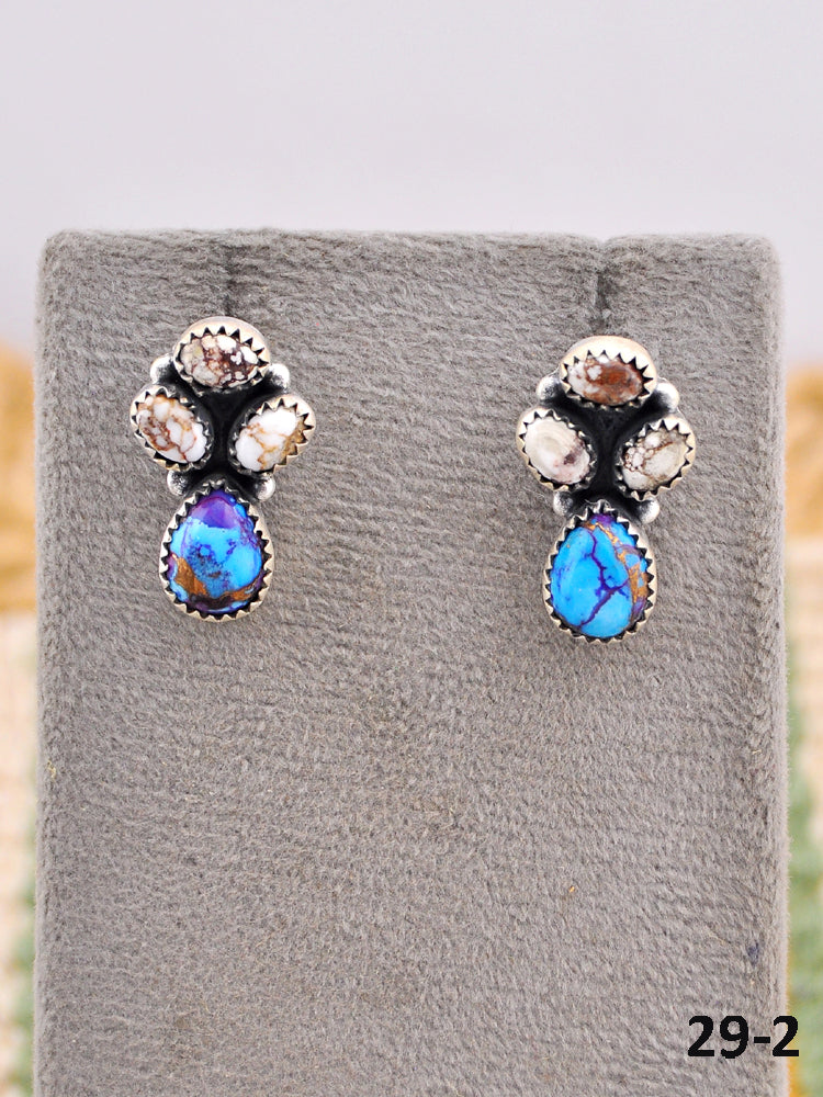 Southwest Made Purple Dahlia with Wild Horse Magnesite & Sterling Silver Post Earrings