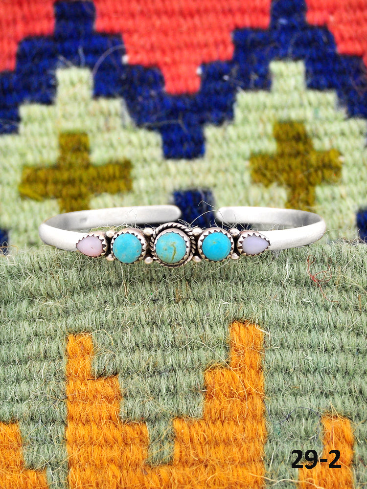 Southwest Handmade Pink opal with Kingman & Sterling Silver Cuff Bracelet