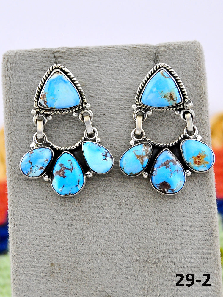 Southwest Made Golden Hills Turquoise & Sterling Silver Post Earrings