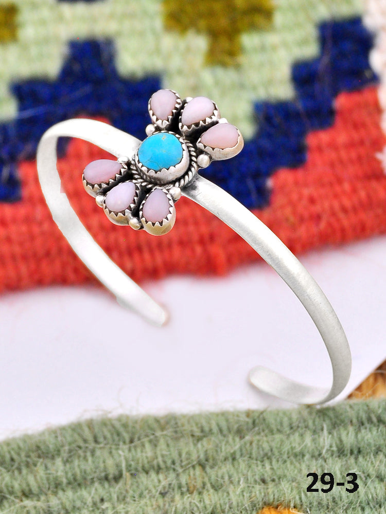 Southwest Handmade Pink opal with Kingman & Sterling Silver Cuff Bracelet