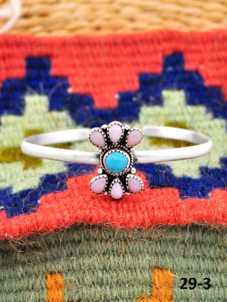 Southwest Handmade Pink opal with Kingman & Sterling Silver Cuff Bracelet