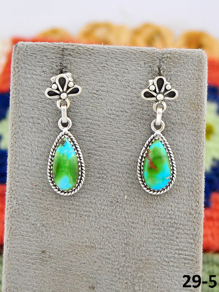 Southwest Made Sonoran Mountain Turquoise & Sterling Silver Post Dangle Earrings