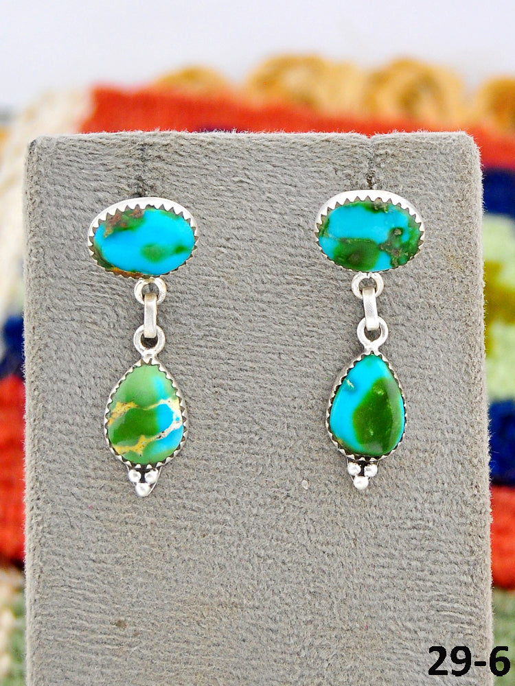 Southwest Made Sonoran Mountain Turquoise & Sterling Silver Post Dangle Earrings