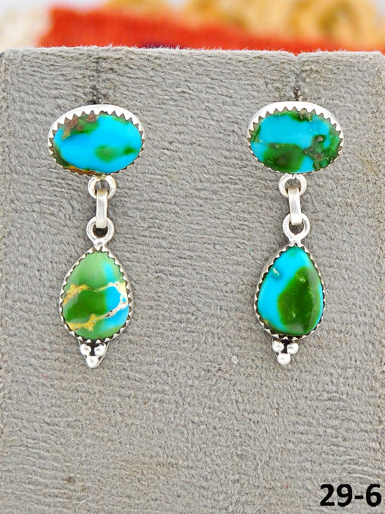 Southwest Made Sonoran Mountain Turquoise & Sterling Silver Post Dangle Earrings