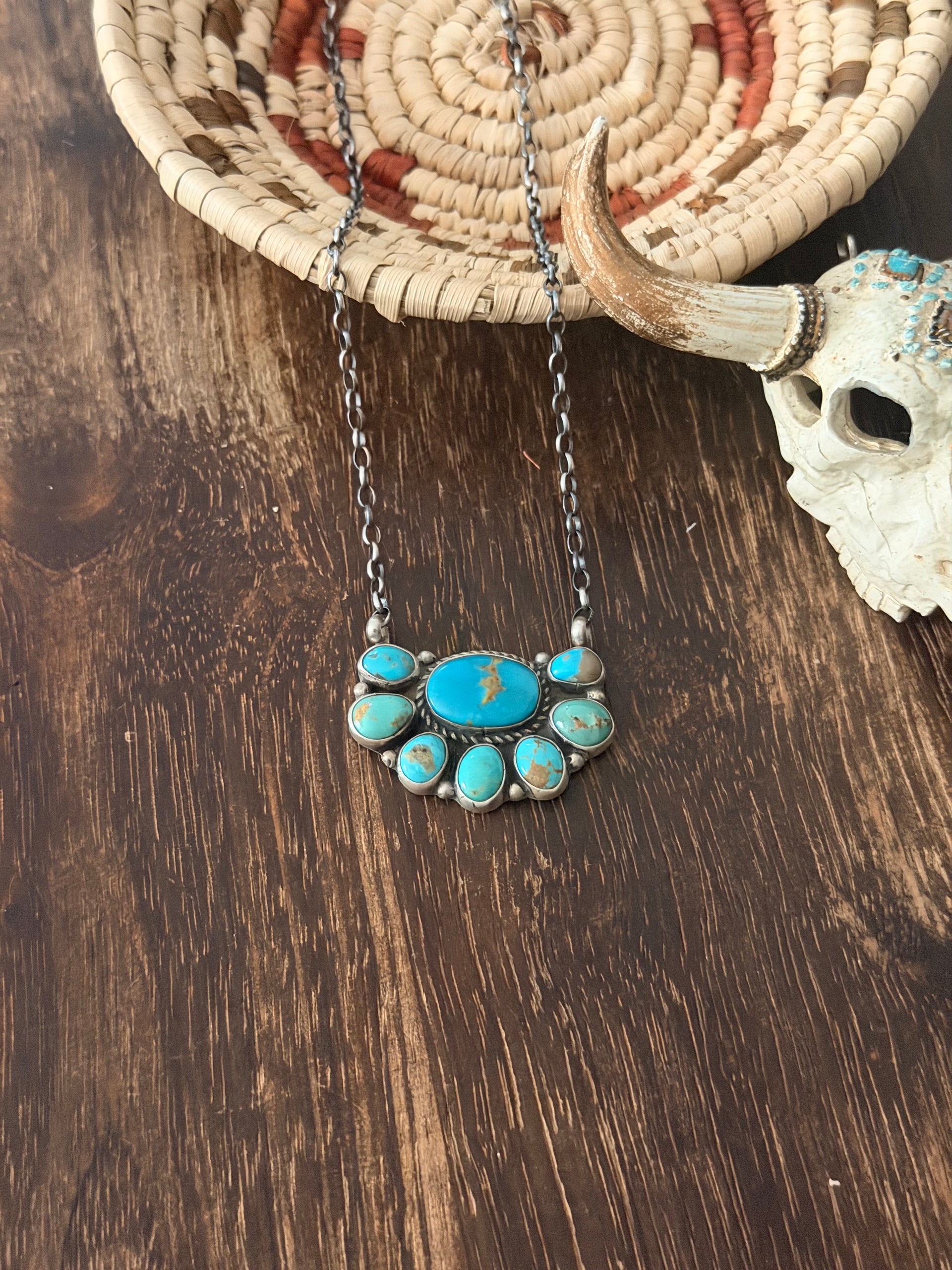 Geraldine James Kingman Turquoise & Sterling Silver Cluster Necklace