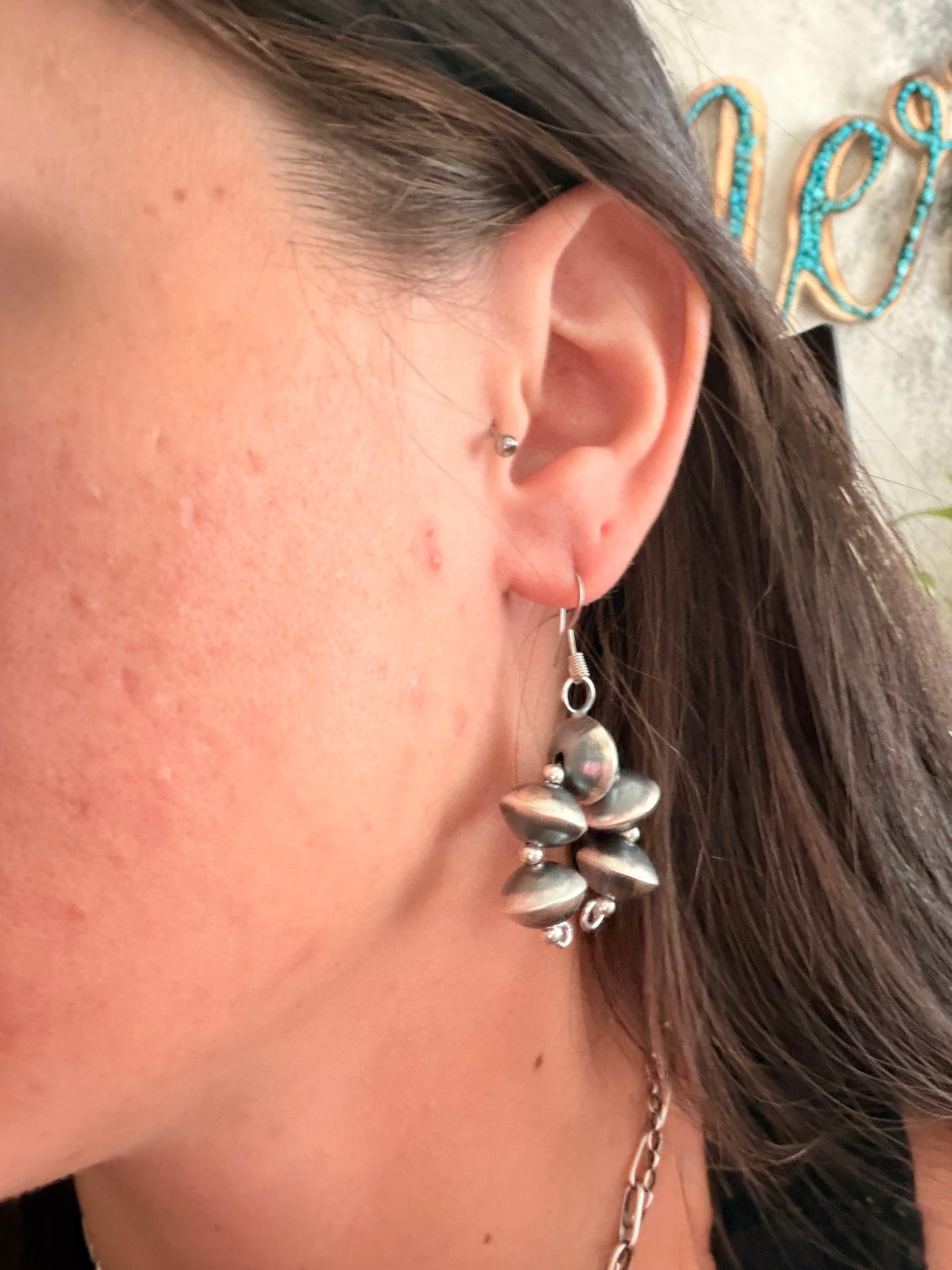 Navajo Handmade Sterling Silver Pearl Dangle Earrings