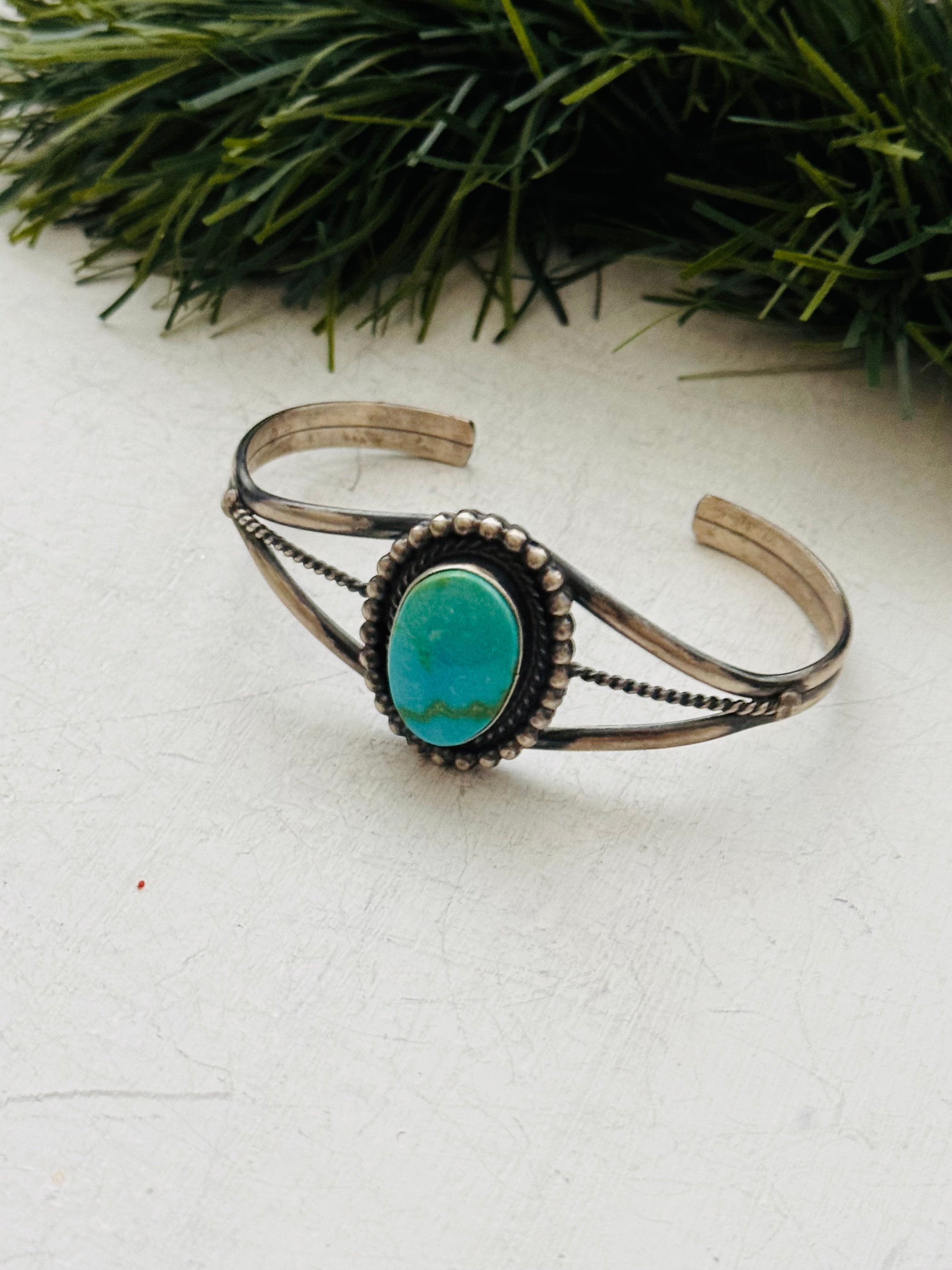 Navajo Made Sonoran Mountain Turquoise & Sterling Silver Cuff Bracelet