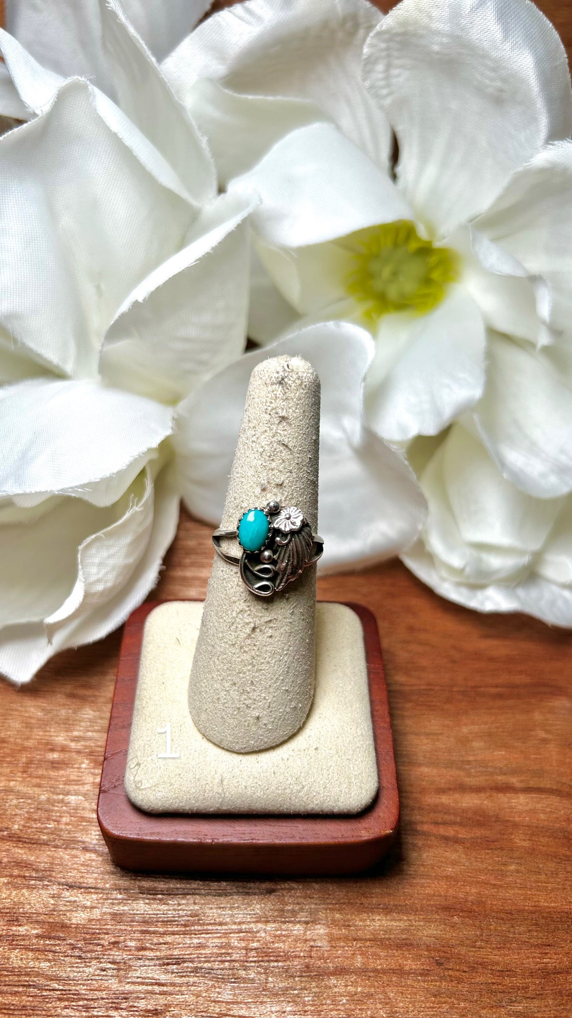 Navajo Made Kingman Turquoise & Sterling Silver Cluster Ring