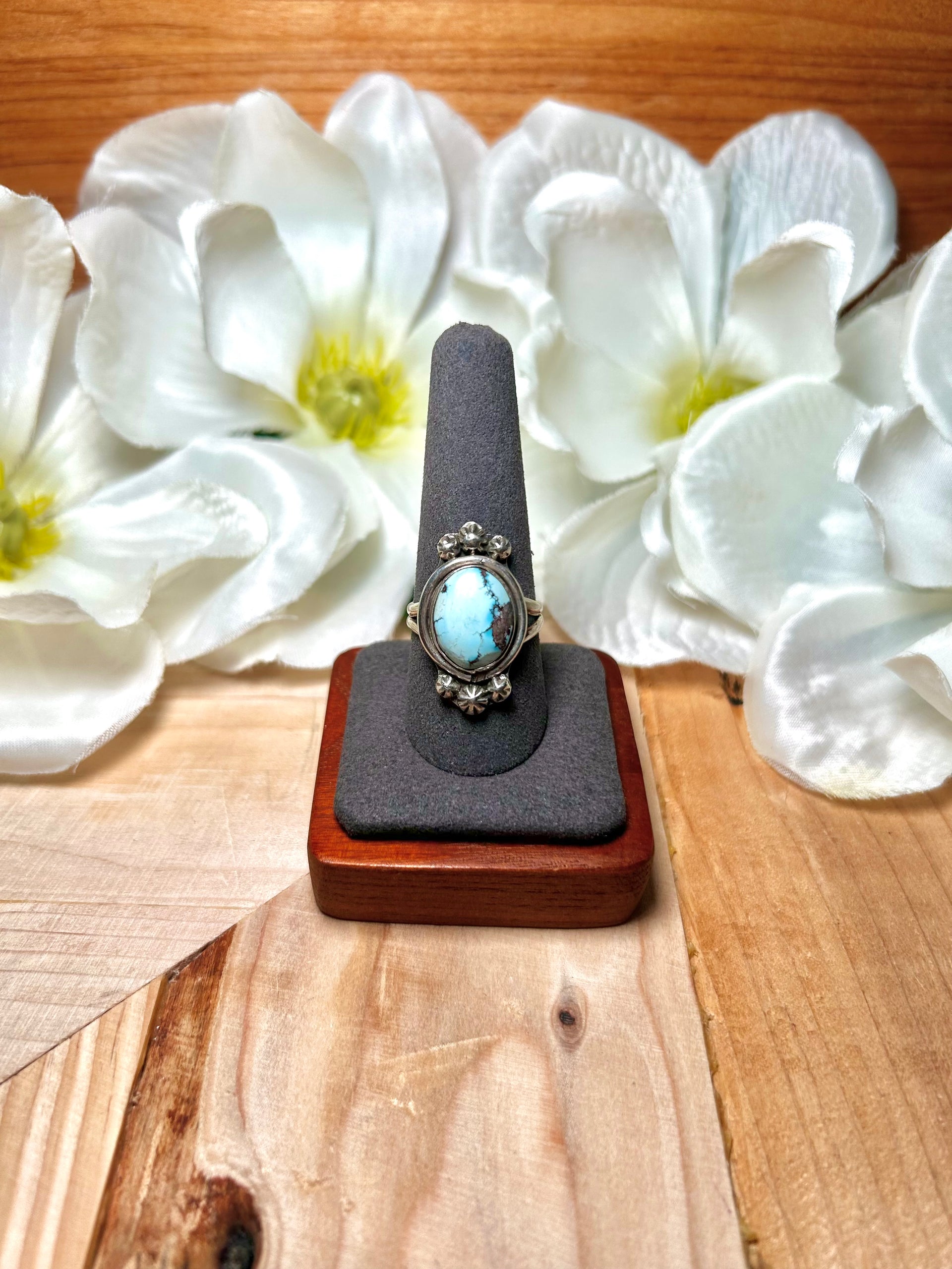 Navajo Made Golden Hill Turquoise & Sterling Silver Ring Size 9.75